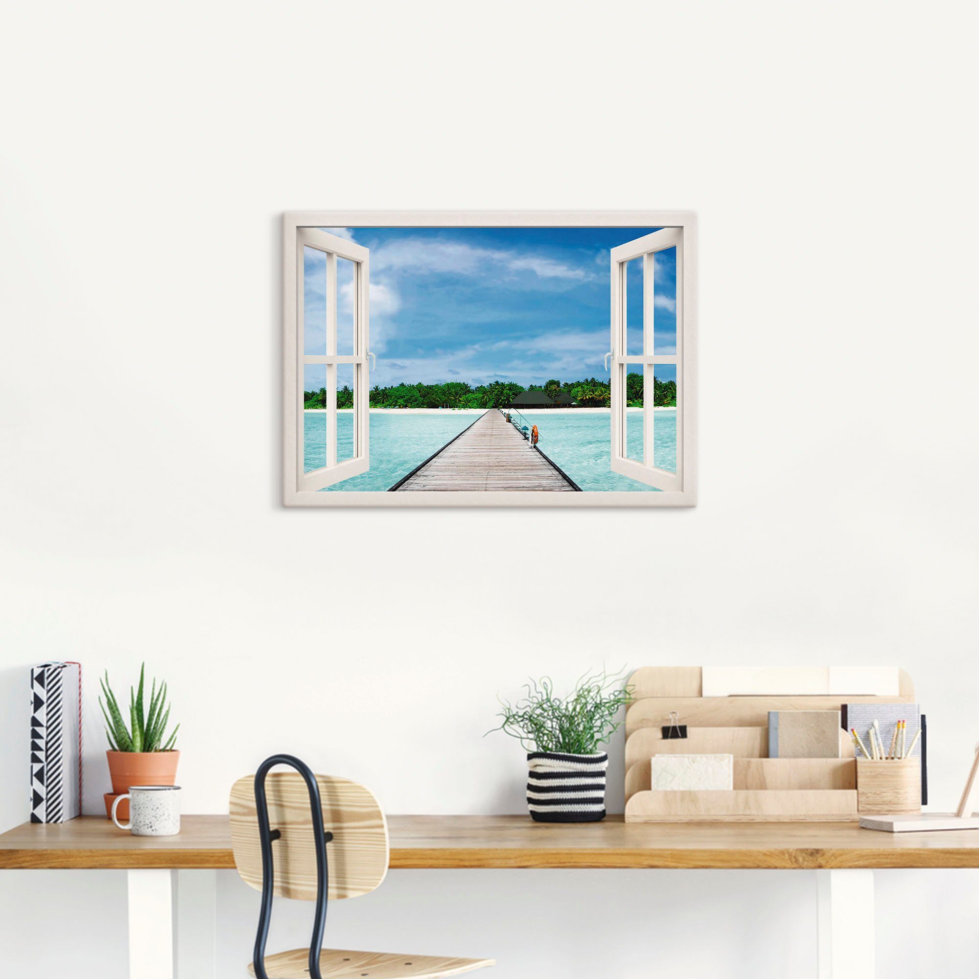 Artland Artprint Blik uit het venster Maldivisch paradijs als artprint op linnen, poster, muursticker in verschillende maten