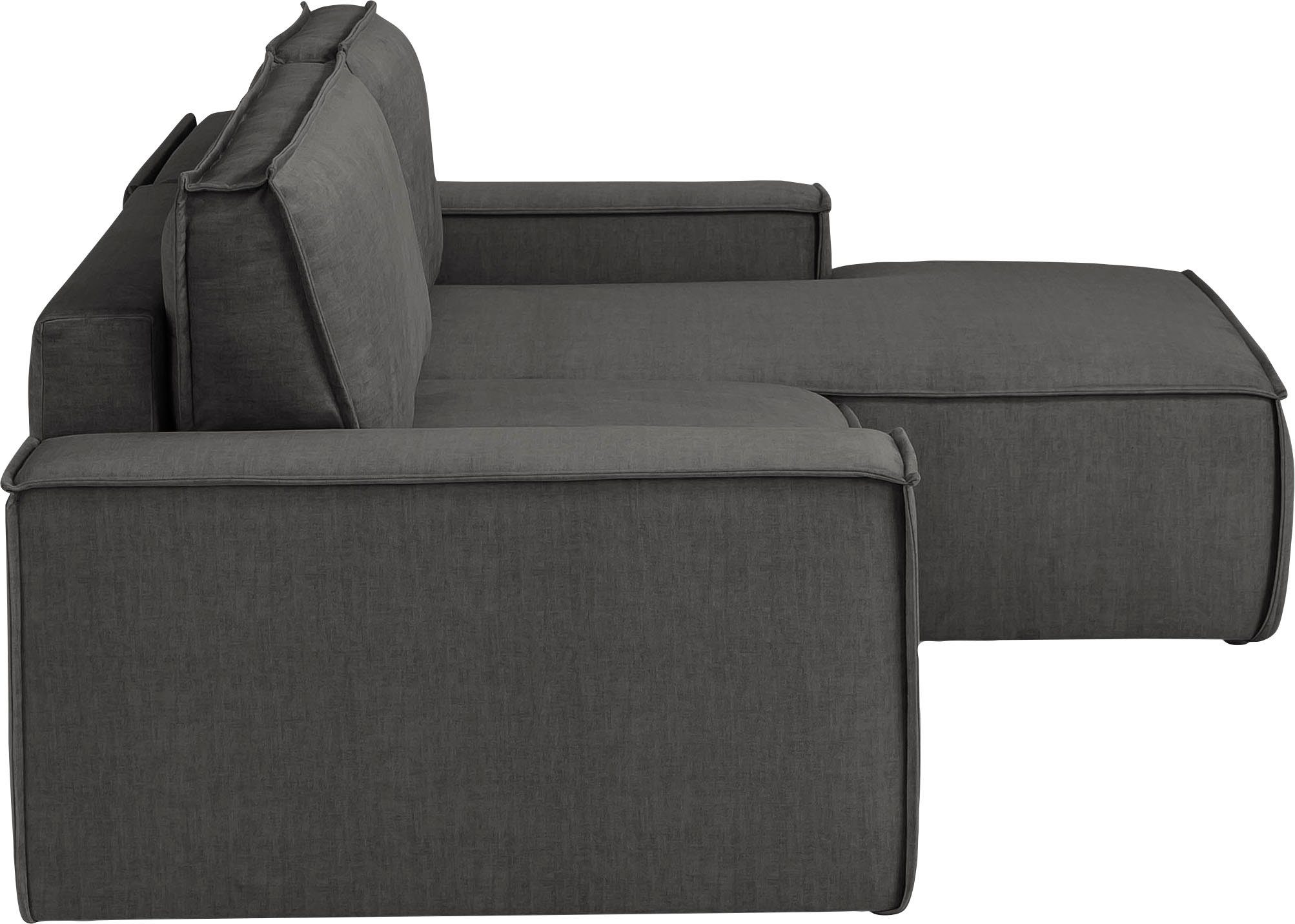 Home affaire Hoekbank SHERWOOD bedbank 267 cm, L-model, Slaapfunctie met bedlade (210x136 cm), cord, vintage, fluweel
