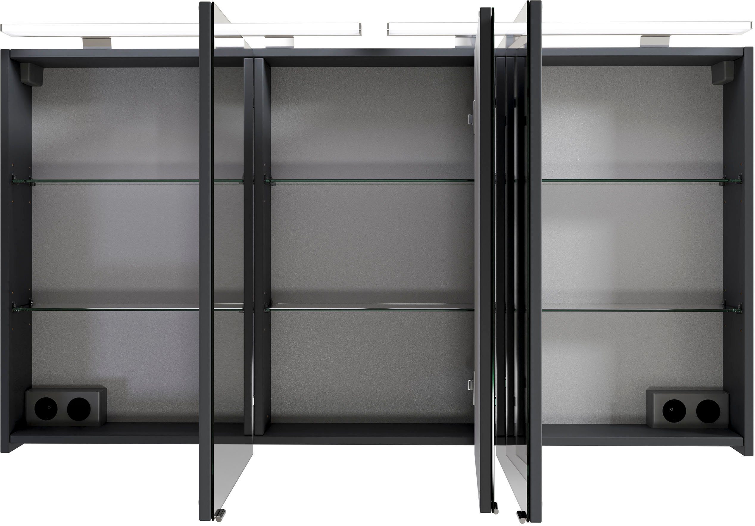 Saphir Badkamerserie Serie 6025 2-delig, mineraalmarmeren wastafel met led-spiegelkast Wastafelmeubel 132 cm breed, 4 laden, 2 spiegeldeuren, incl. deurdemper (2-delig)