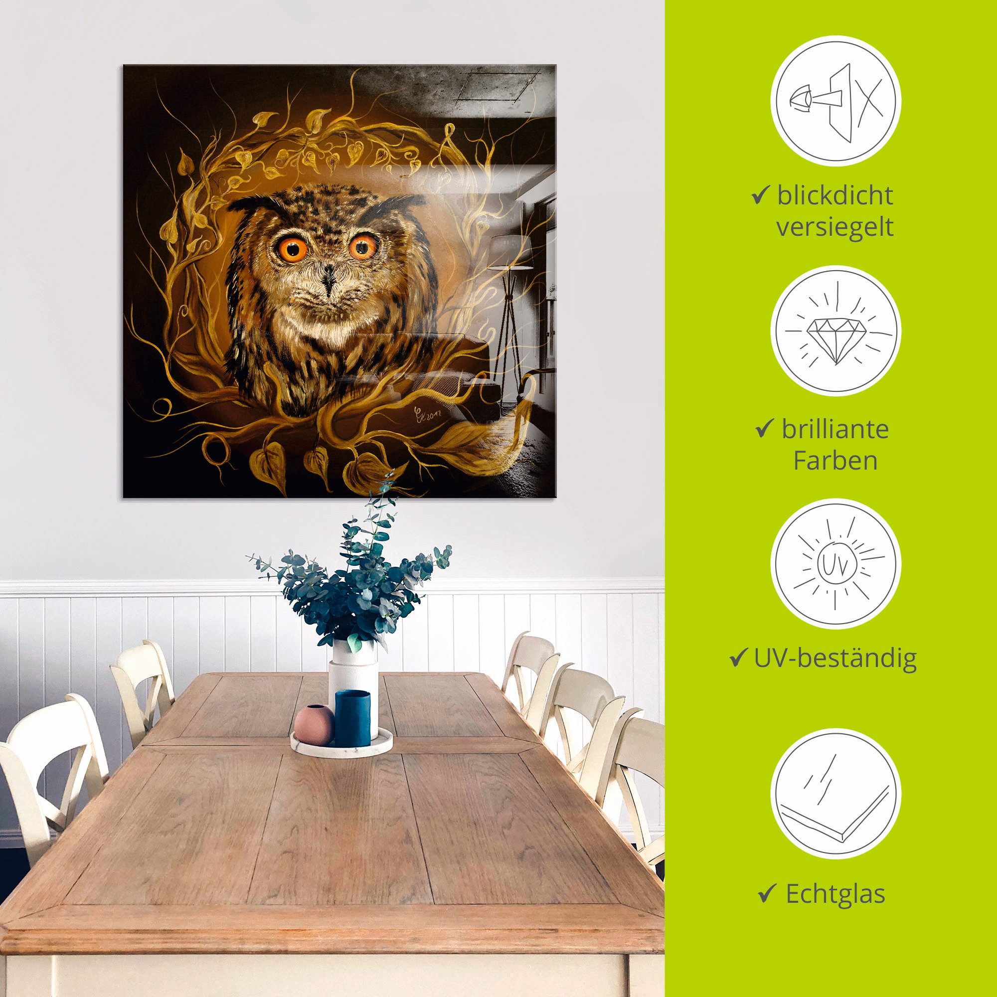 Artland Print op glas Uil van de vrede in verschillende maten
