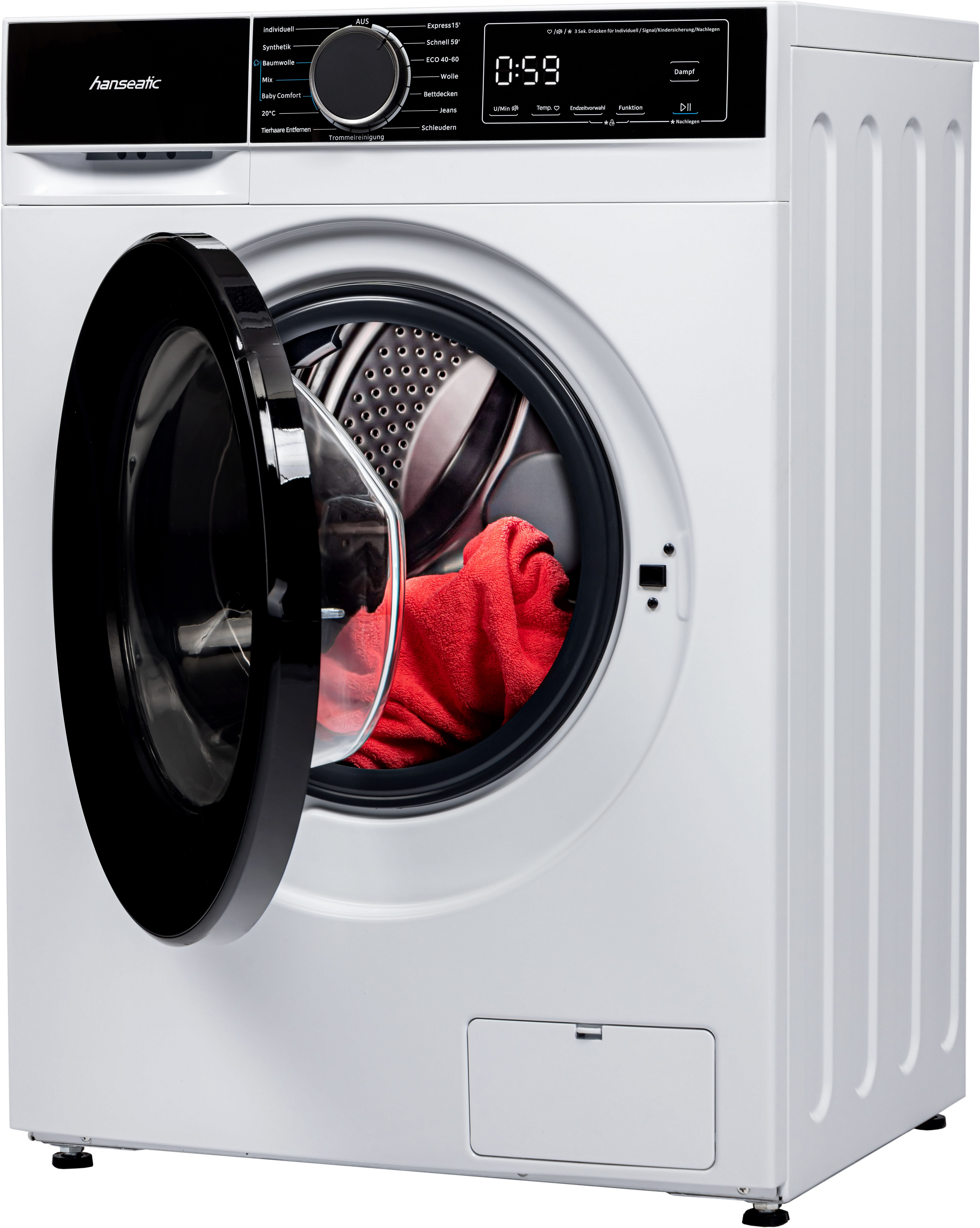 Hanseatic Wasmachine HWMA814B, Snelwasprogramma, voorprogrammeren starttijd