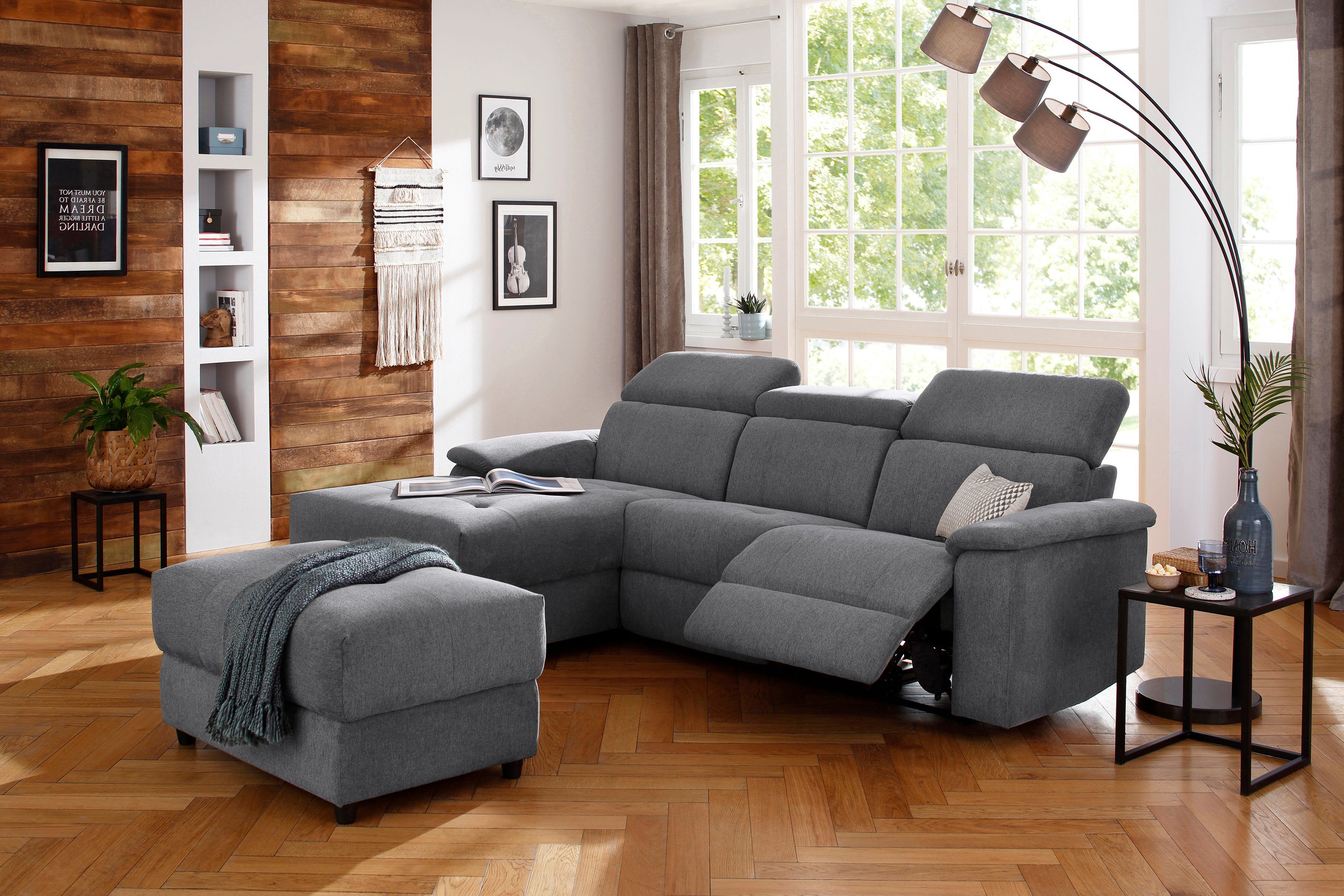 Home affaire Hoekbank Binado, L-vorm, met handmatige of elektrische relaxfunctie met usb-aansluiting