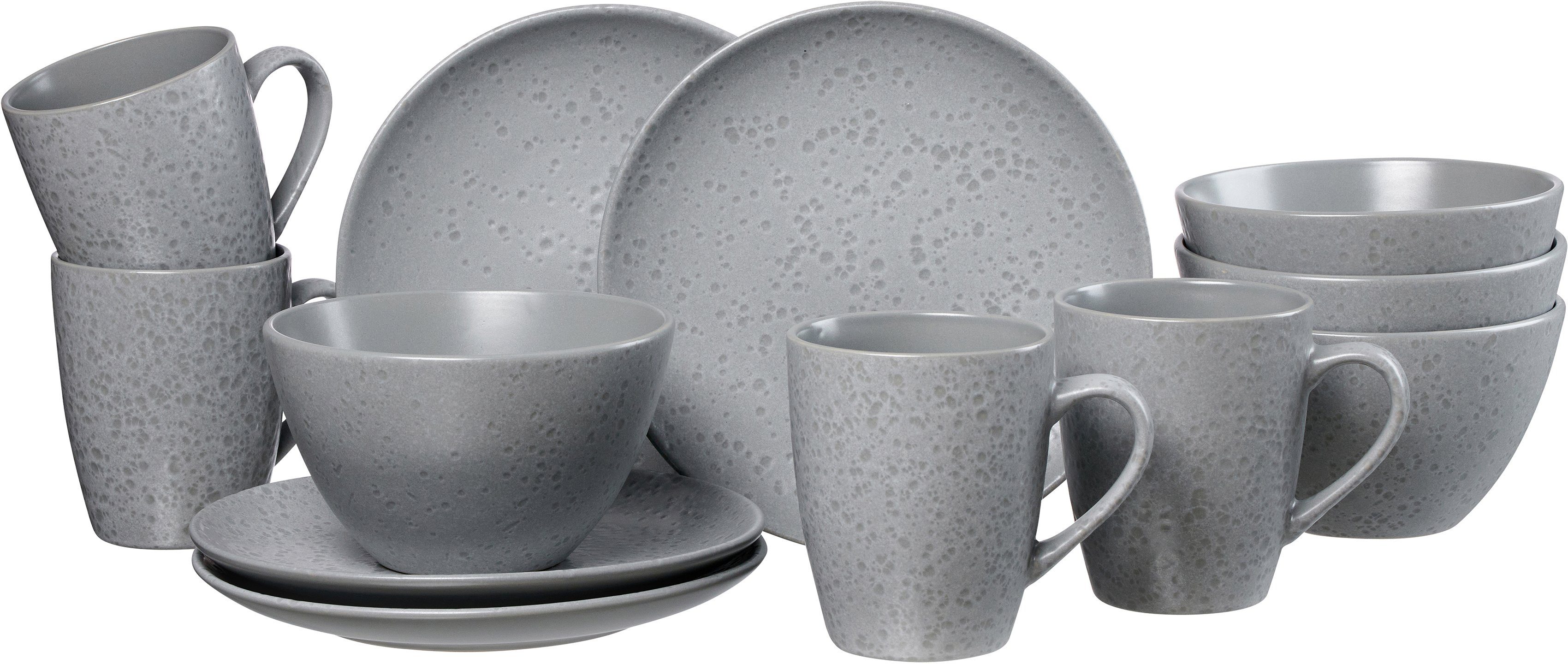 Ritzenhoff & Breker Ontbijtserviesset Servies, Kitwe (bord, schaal, koffiebeker) Reactief glazuur, elk exemplaar is uniek, 12 delen, voor 4 personen