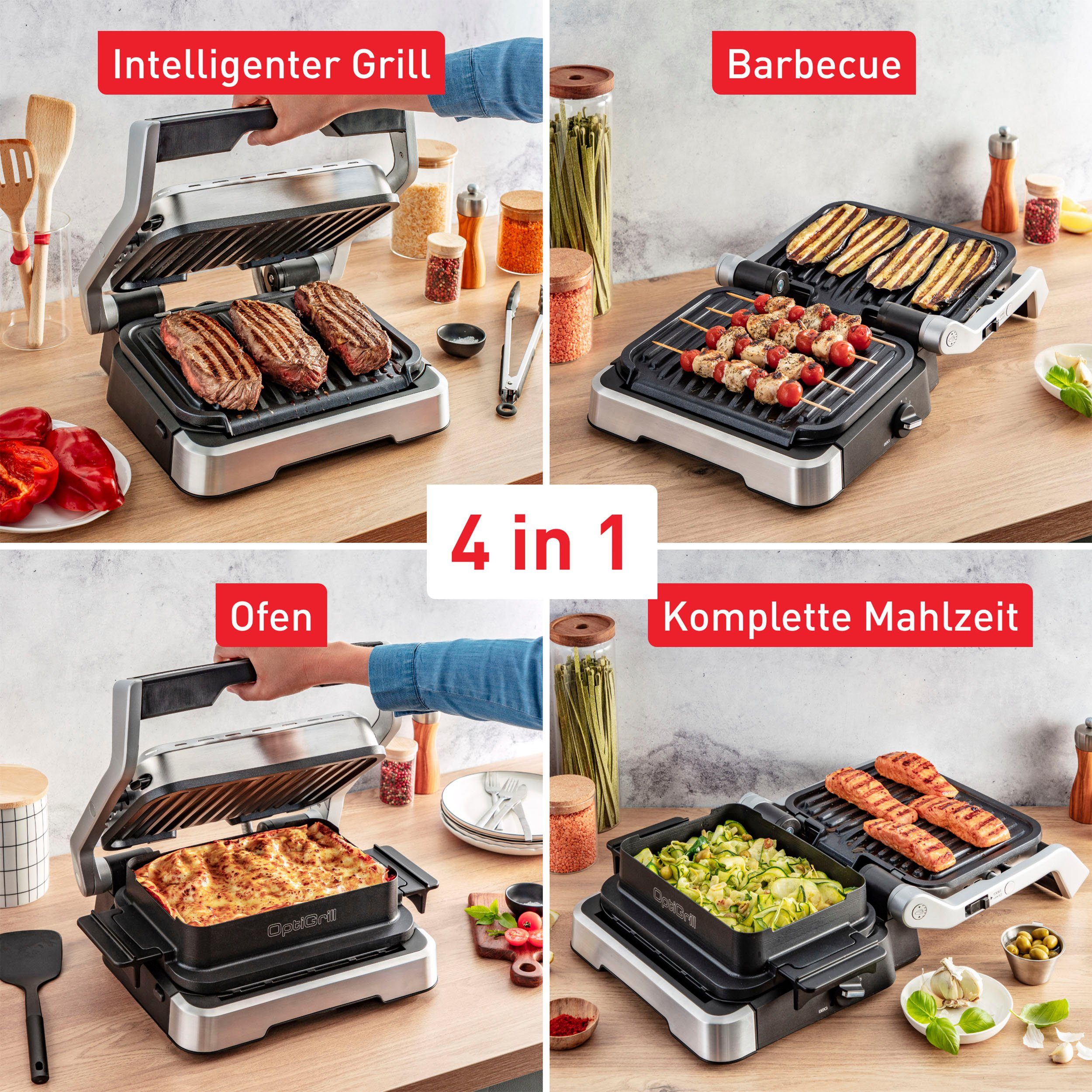 Tefal Contactgrill GC774HP OptiGrill 4in1 incl. bakplaat, opklapbaar. gratis: hamburger pers