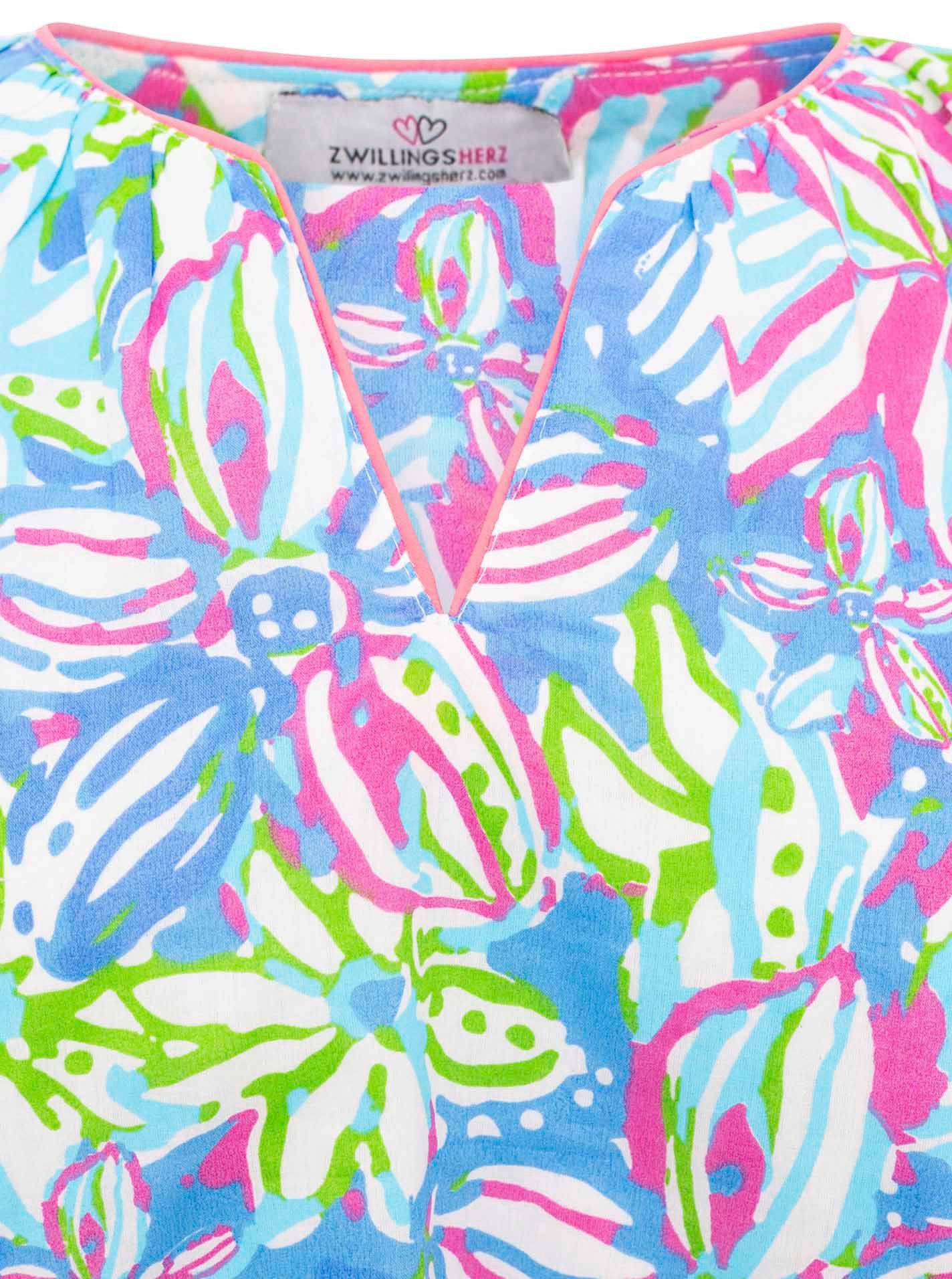Zwillingsherz Blouse zonder sluiting Bloemendroom met bloemenmotief en gekleurde rand bij de hals