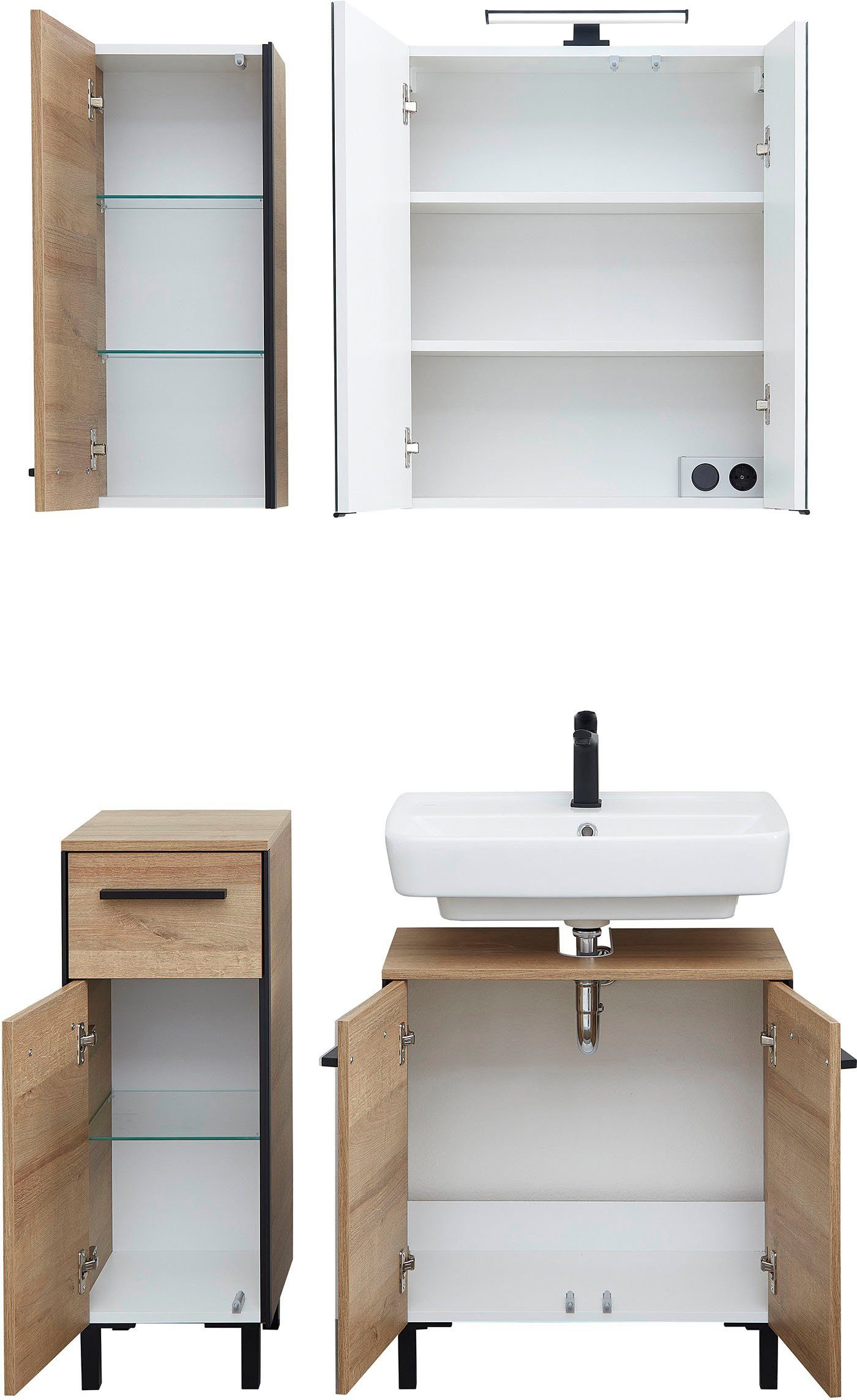 Saphir Badkamerserie Quickset 395 4-delig, wastafelonderkast met led-spiegelkast (4-delig)