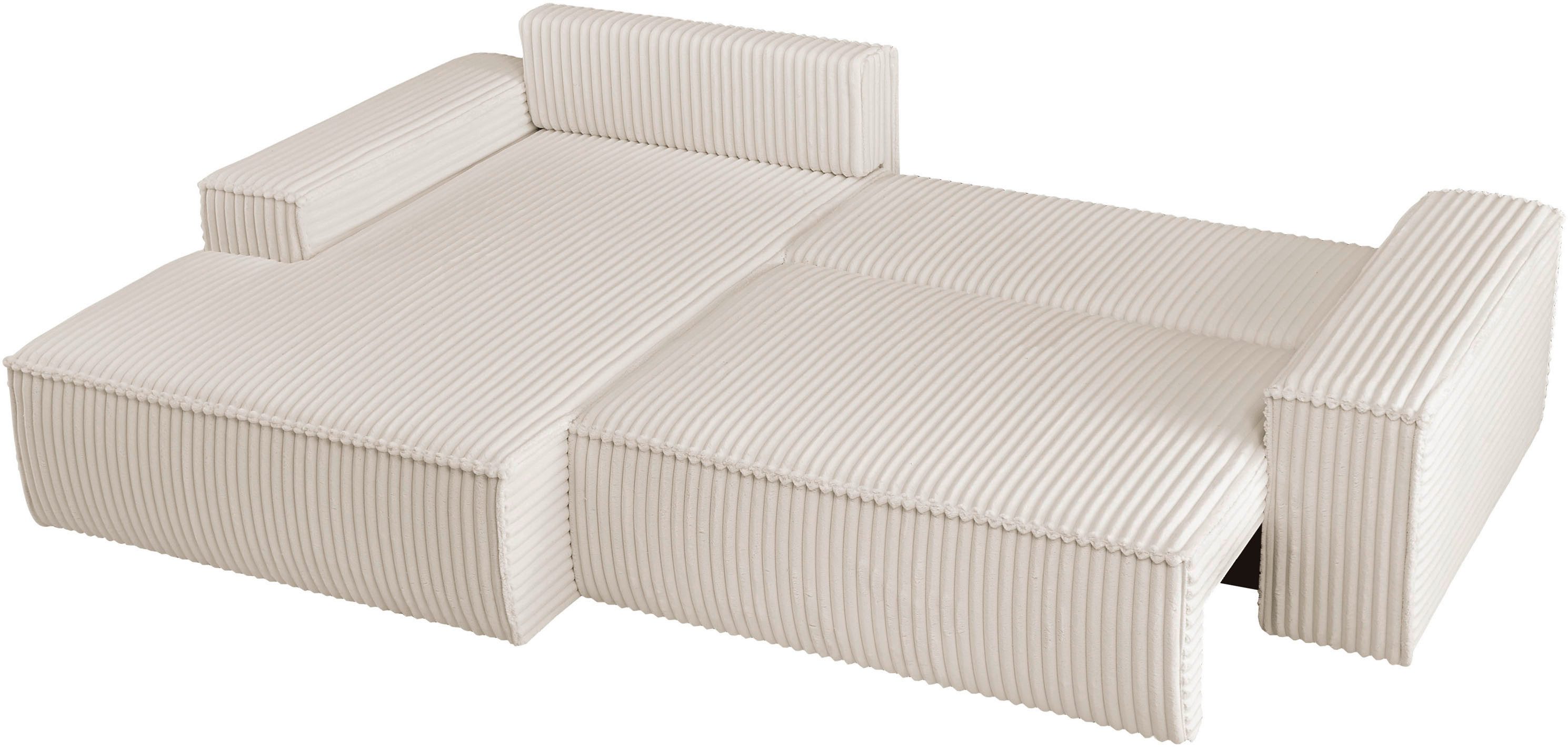 andas Hoekbank Finnley slaapbank 267 cm in Bouclé, fijne structuur en cord, L-vorm