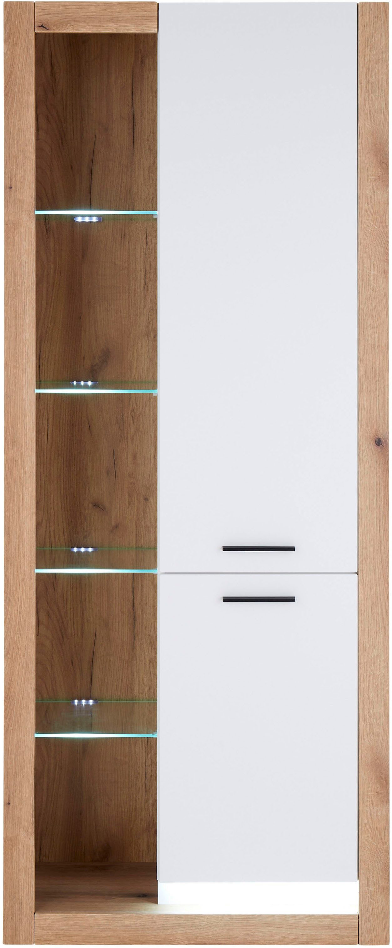 INOSIGN Vitrinekast Brixen, vitrinekast in eik decor, moderne staande vitrinekast Metalen grepen, voldoende opbergruimte, veelzijdig toepasbaar, 80 cm breed