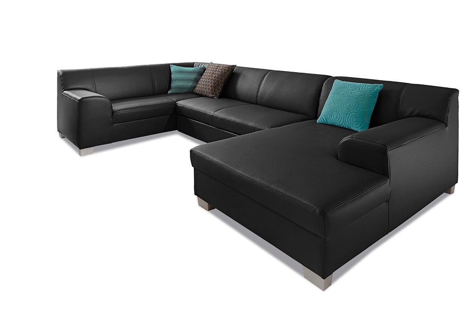 DOMO collection Zithoek Amando U-vorm zwart, zithoeken, Récamier rechts, Met slaapfunctie