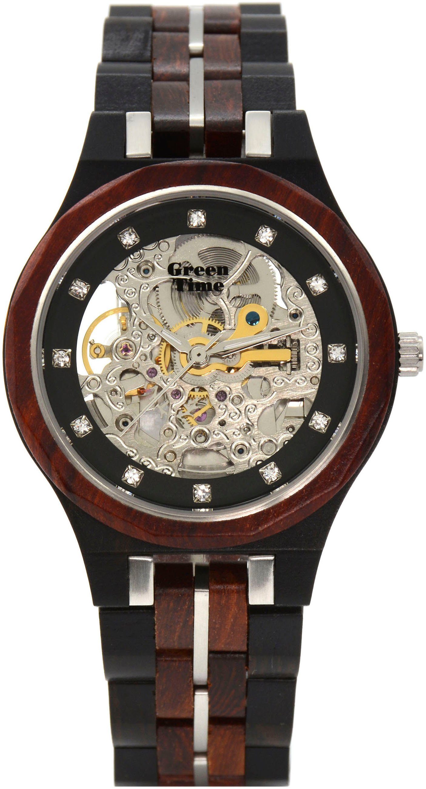 GreenTime Automatisch horloge Polshorloge, dameshorloge, houten horloge, lichtgevende wijzers