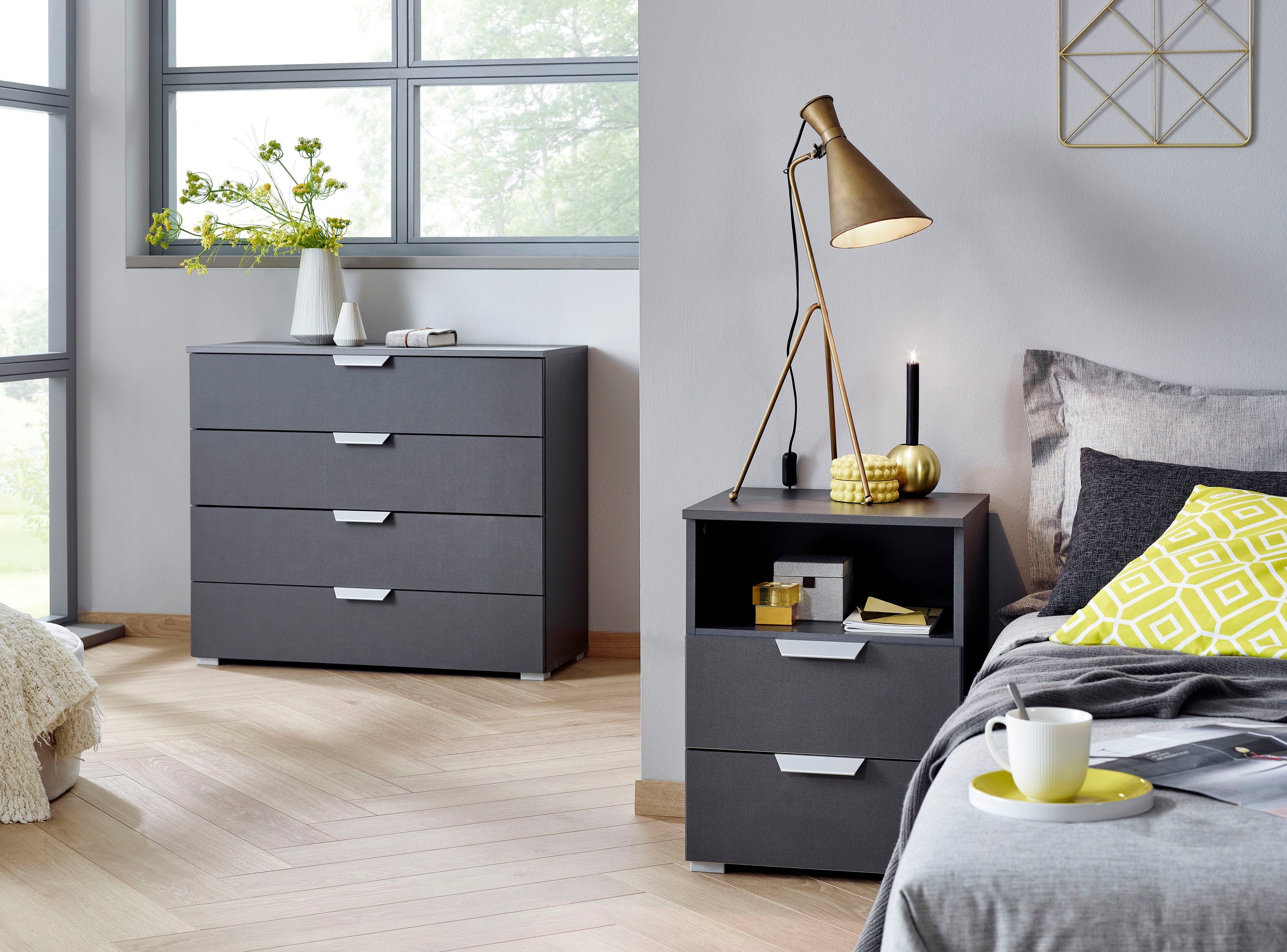rauch Ladekast Sideboard ORIAS met decor- of hoogglansfront met 4 lades en 2 deuren en metalen grepen made in germany