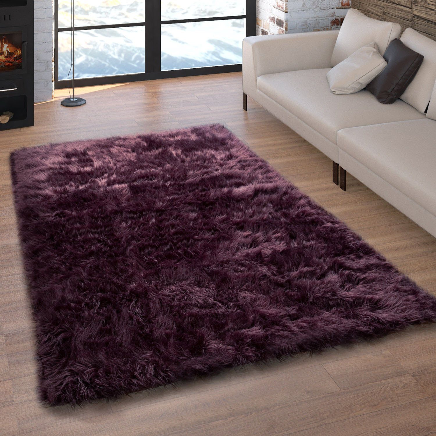 Paco Home Vachtvloerkleed Playa 960 Imitatiebont, flokati-look, hoge pool, heerlijk zacht, unikleuren dieren vloerkleden maat 120 cm x 170 cm x 64 mm
