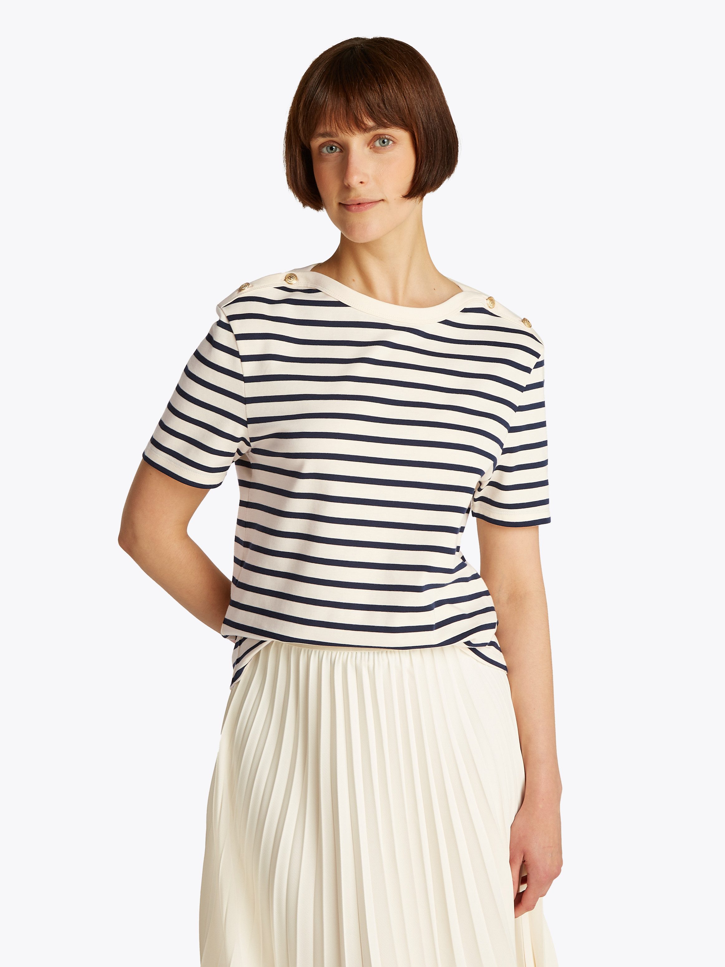 Tommy Hilfiger Shirt met ronde hals REG STRIPE GOLD BTN C-NK SS