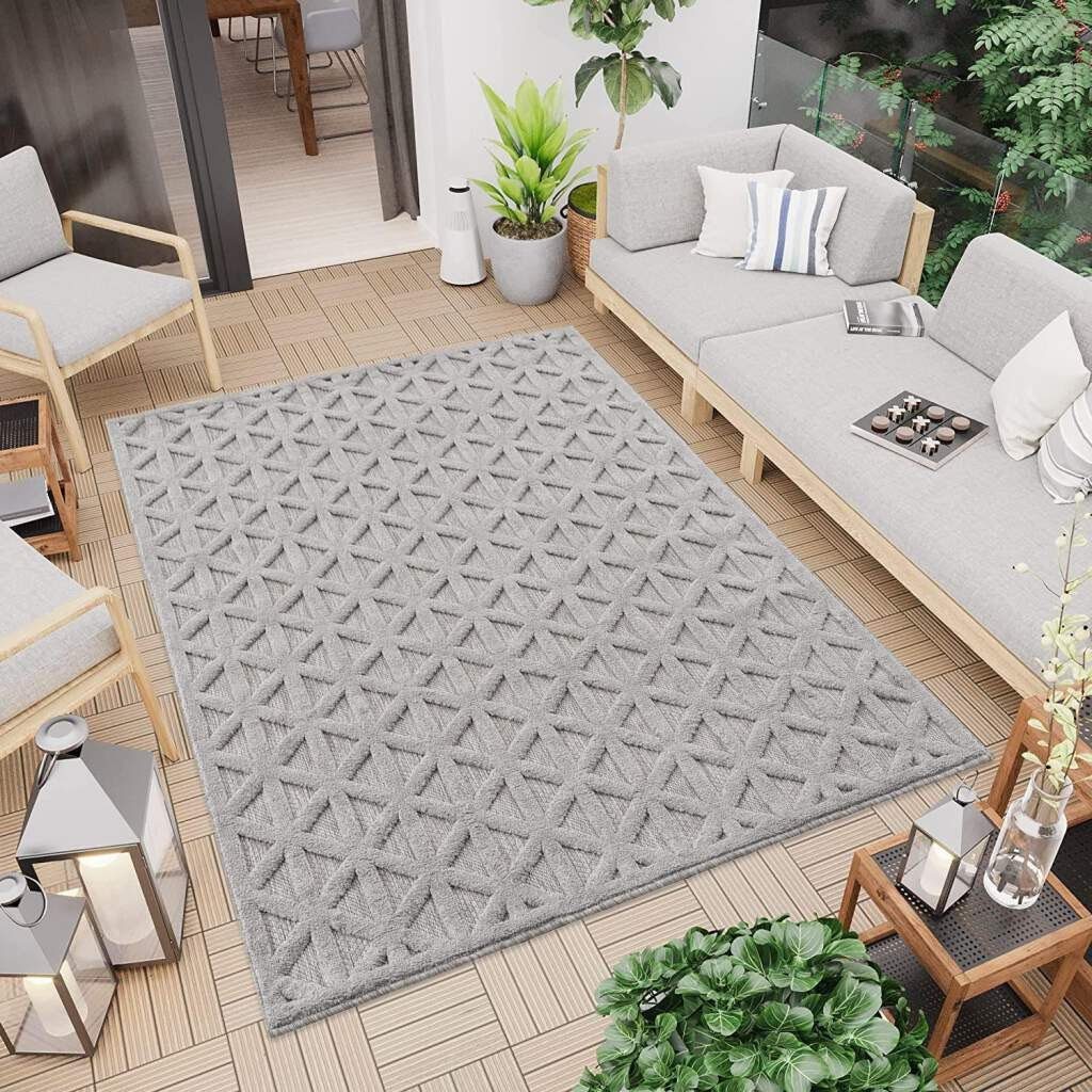Carpet City Vloerkleed In-& Outdoorkleed Santorini 58500, 3D-Effekt, ruit-look Geschikt voor binnen en buiten, 3D-effect, Geo-motief, woonkamer, balkon, terras
