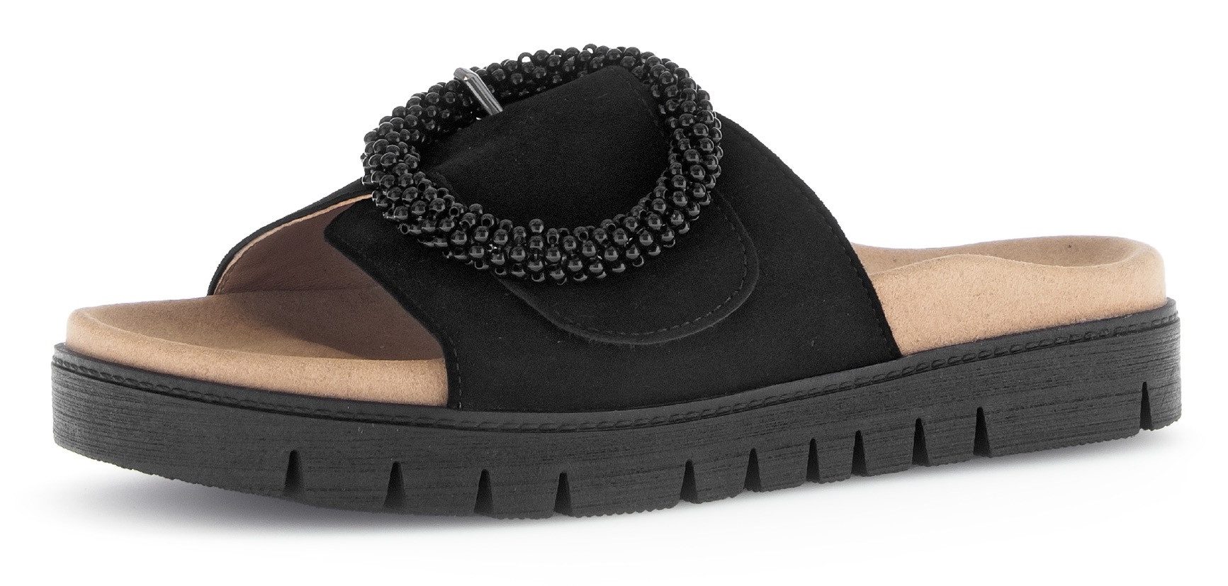 Gabor Slippers , plateau, zomerschoen, slippers met sierparels aan de decoratieve gesp
