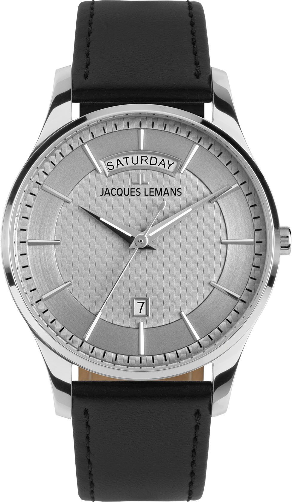 Jacques Lemans Kwartshorloge Londen Polshorloge, herenhorloge, leren band, analoog, weekdag, dag heren horloges zwart