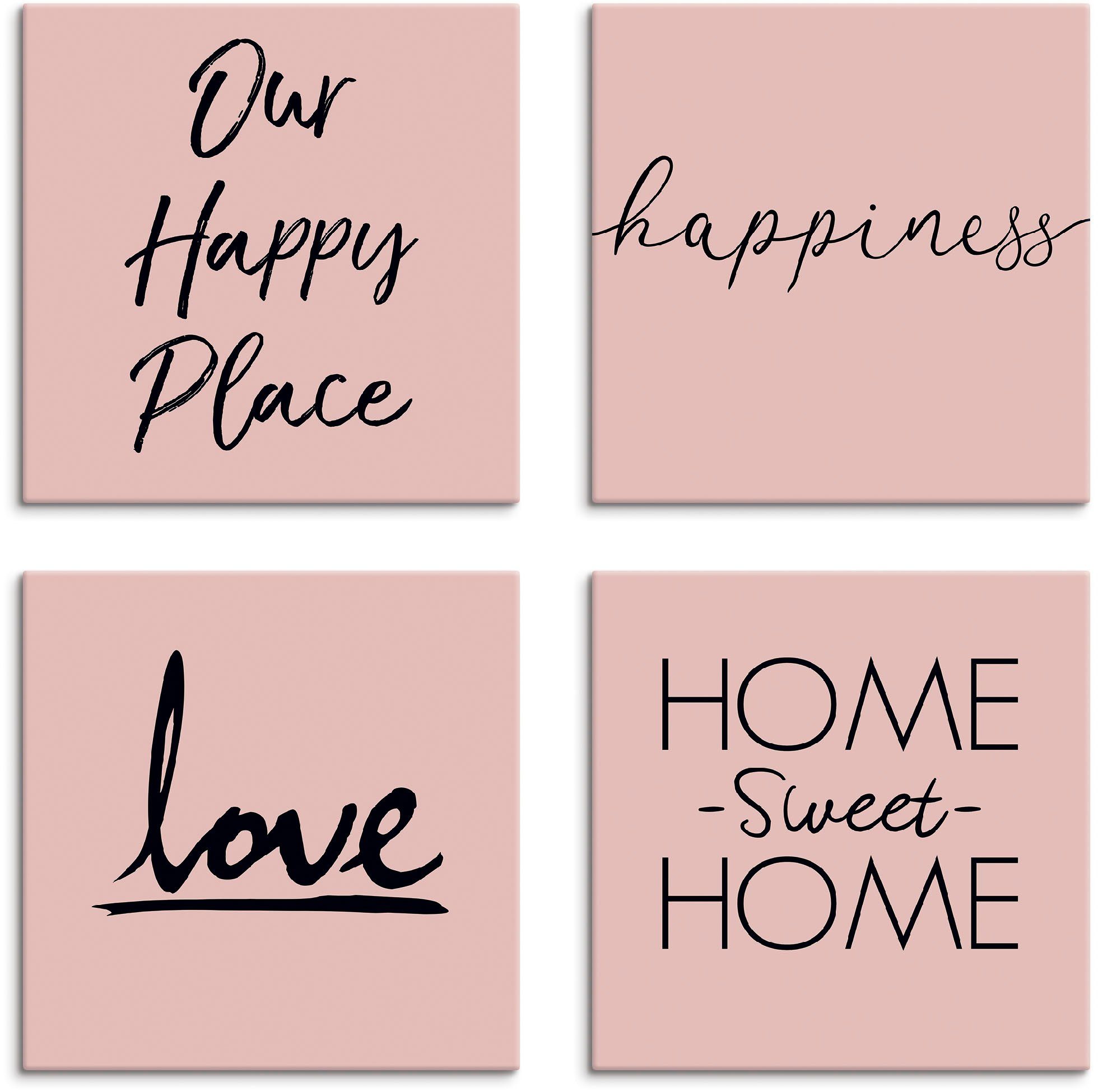 Artland Artprint op linnen Plaats geluk liefde Home sweet Home (4 stuks)