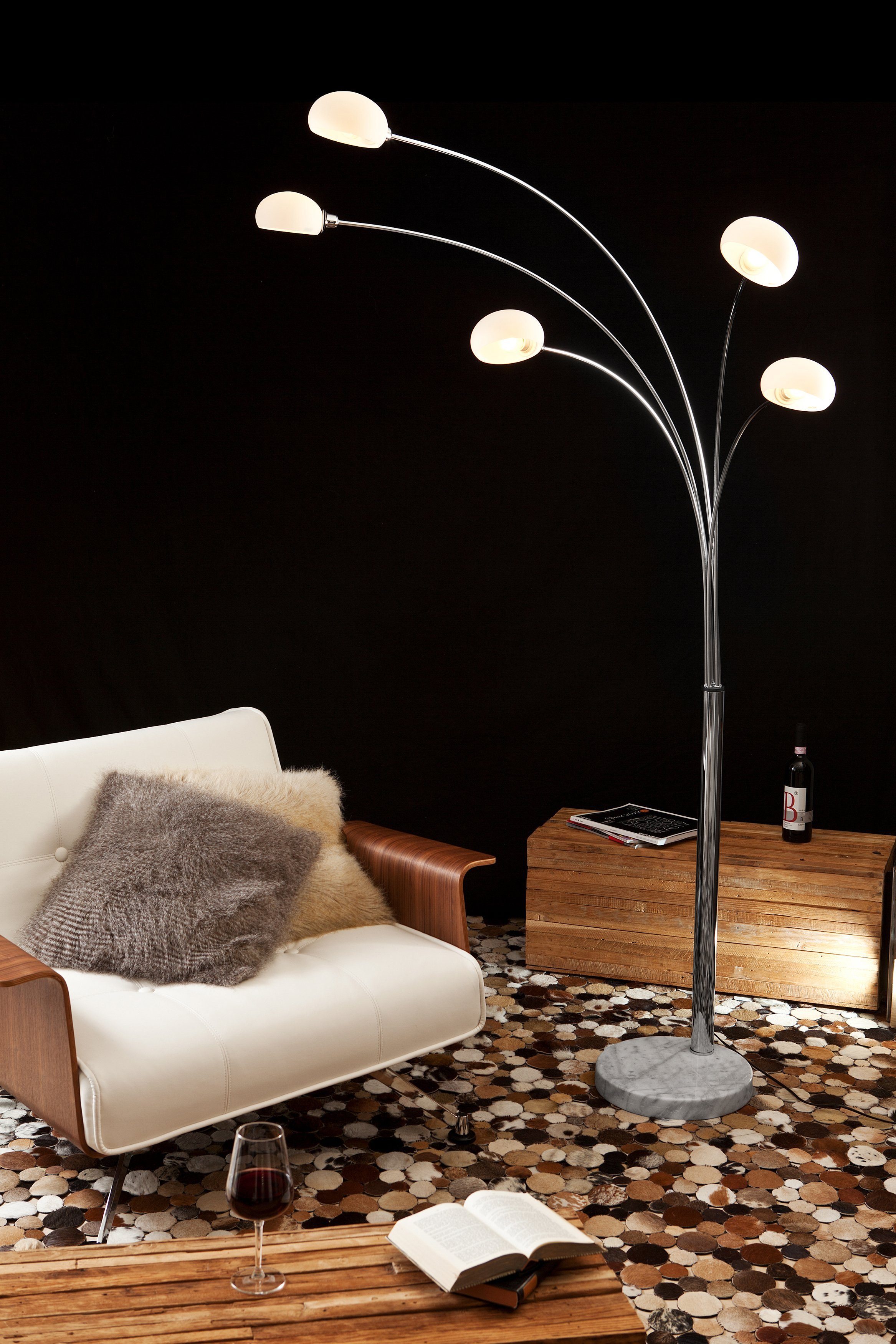 SalesFever Staande lamp Noa 5 beweegbare armen met glazen kap, dimschakelaar, echt marmeren voet (1 stuk)