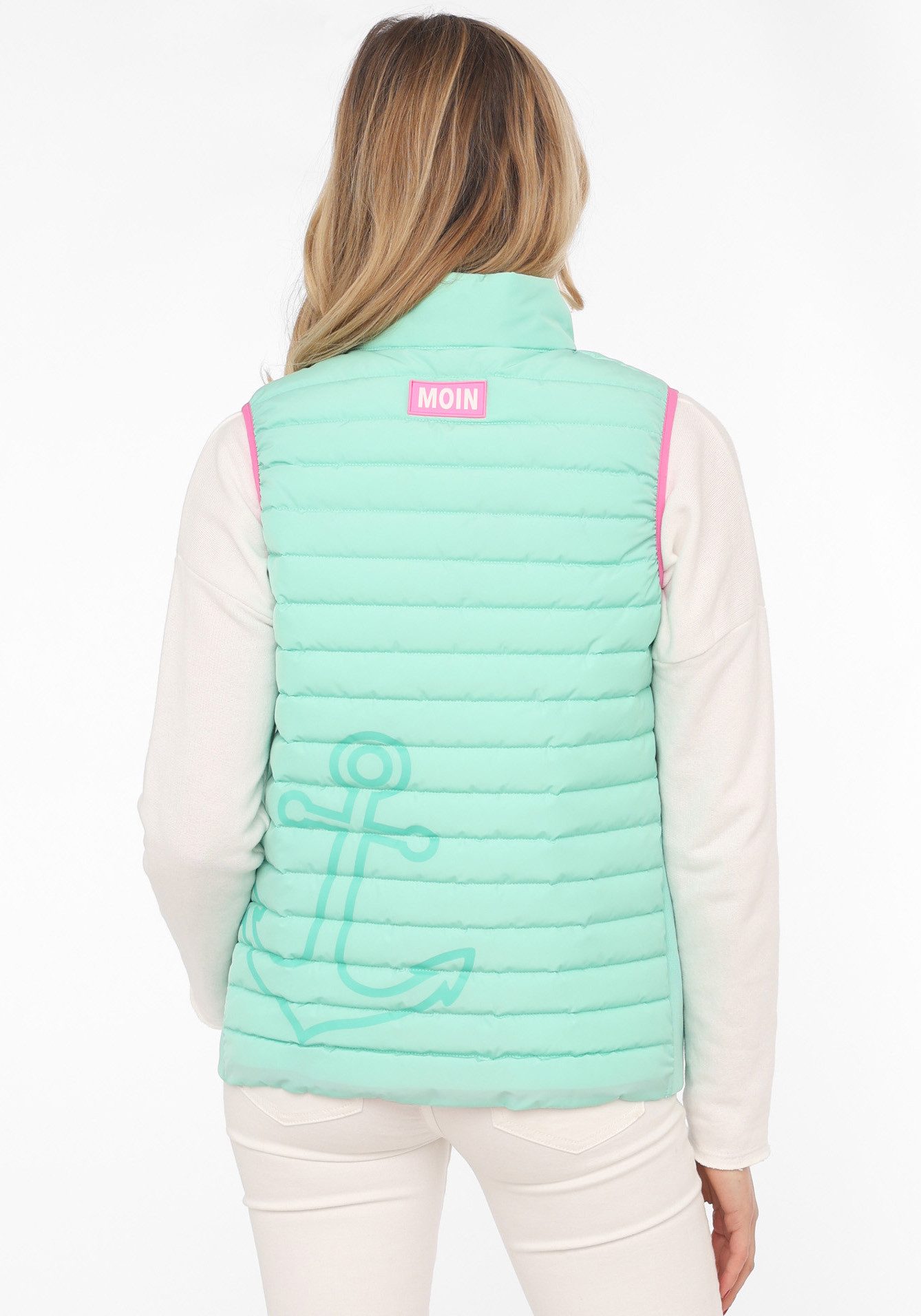 Zwillingsherz Bodywarmer met anker motief, staande kraag en contrasterende ritsen