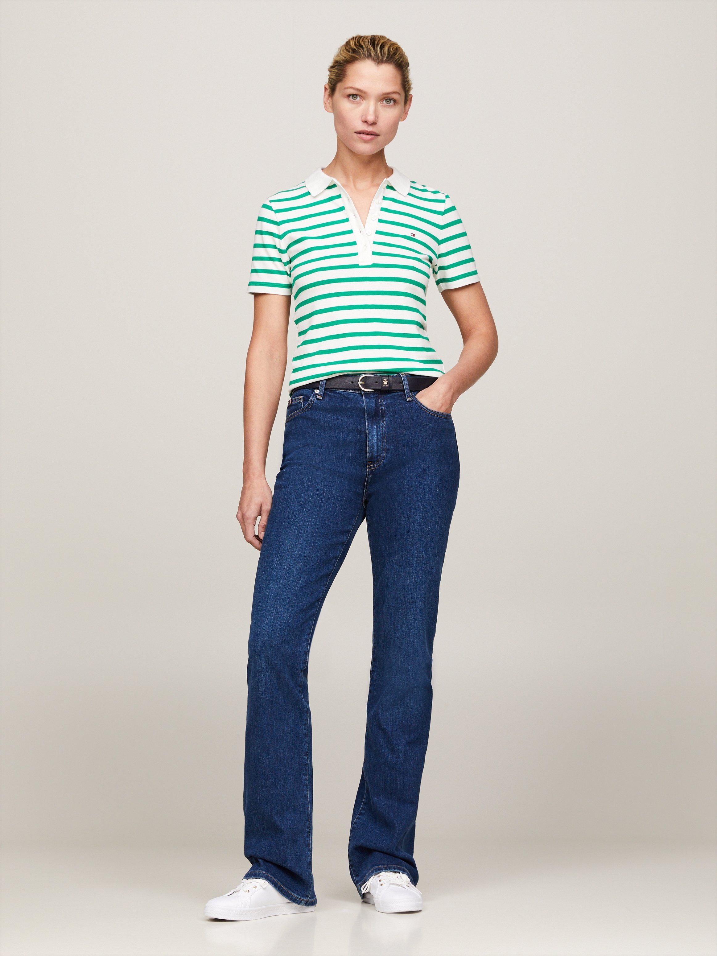 Tommy Hilfiger Poloshirt 1985 SLIM PIQUE STRIPE POLO SS met discreet geborduurd tommy hilfiger logo