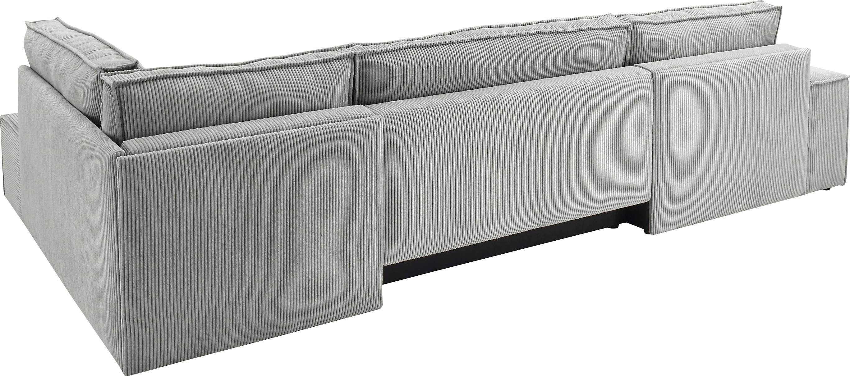 Home affaire Zithoek SHERWOOD 329 cm, U-vorm, slaapbank, Slaapfunctie met bedkist (194x139 cm), cord, vintage, fluweel