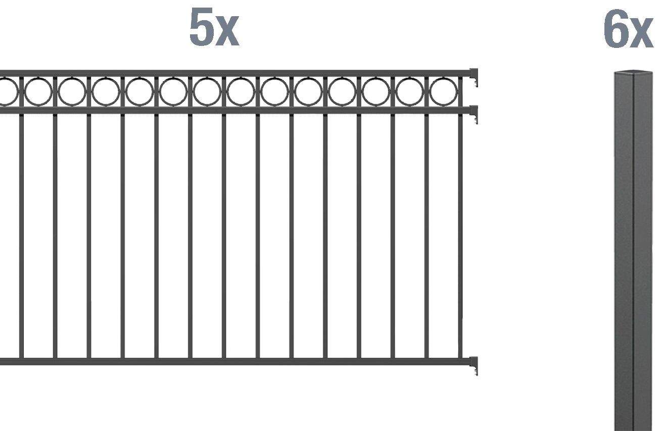 GAH Alberts Metalen hek Circle Hoogte: 100 en 120 cm, totale lengte: 10 m, voor plaatsing in beton (set)