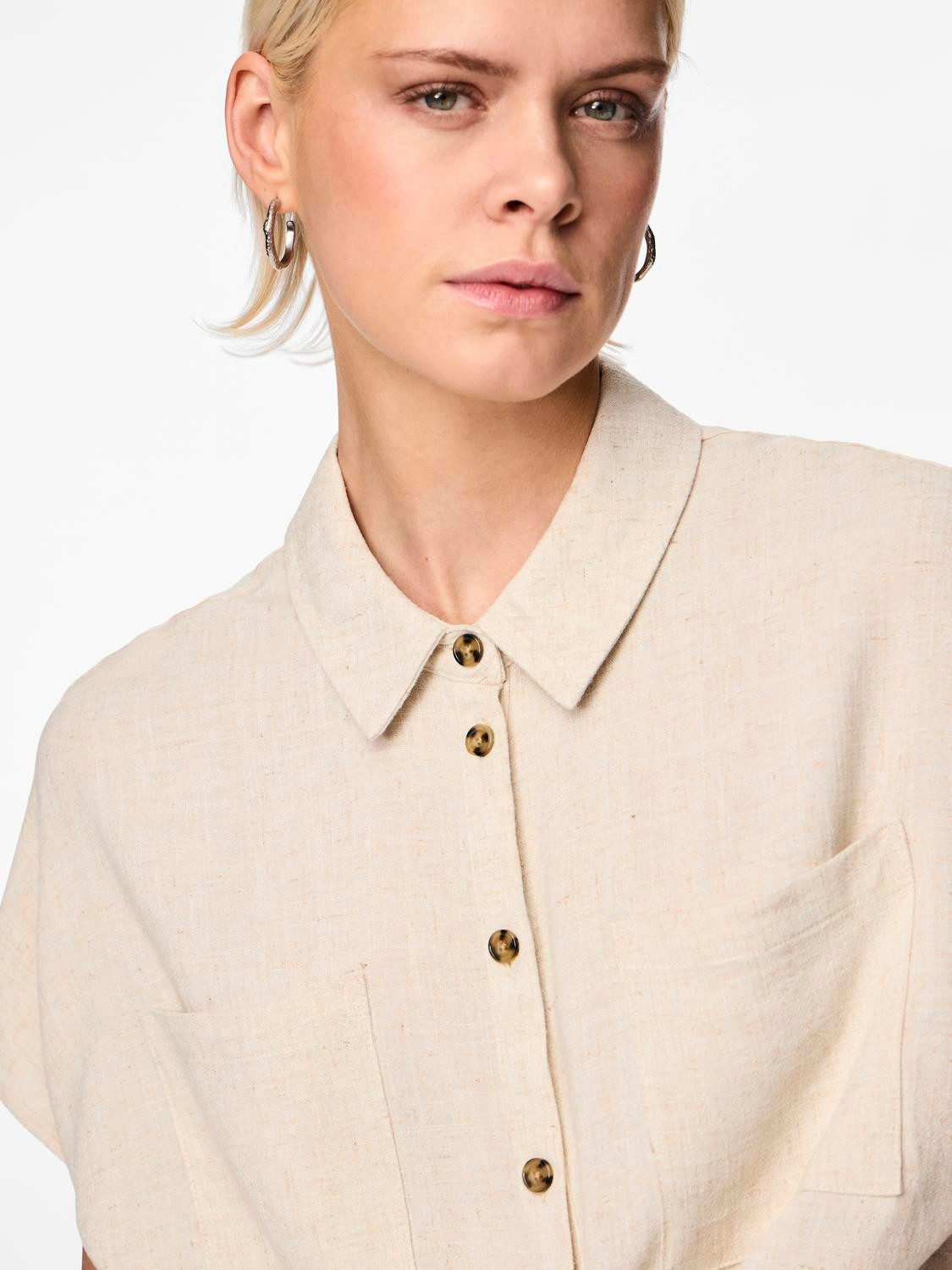 pieces Blouse met korte mouwen PCVINSTY SS LINEN TIE SHIRT NOOS