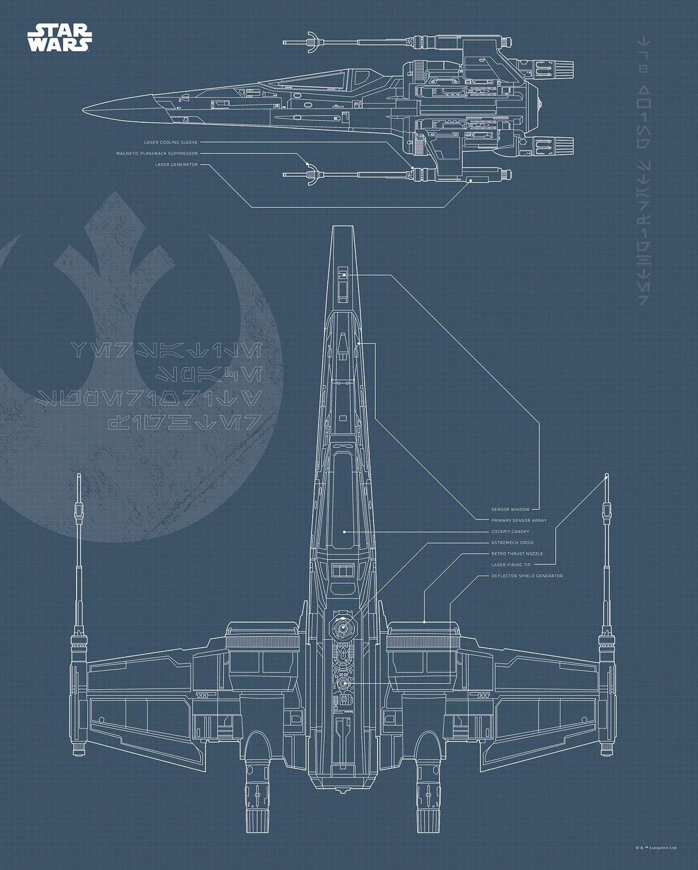 Komar wanddecoratie Star Wars Blueprint X-Wing, zonder lijst
