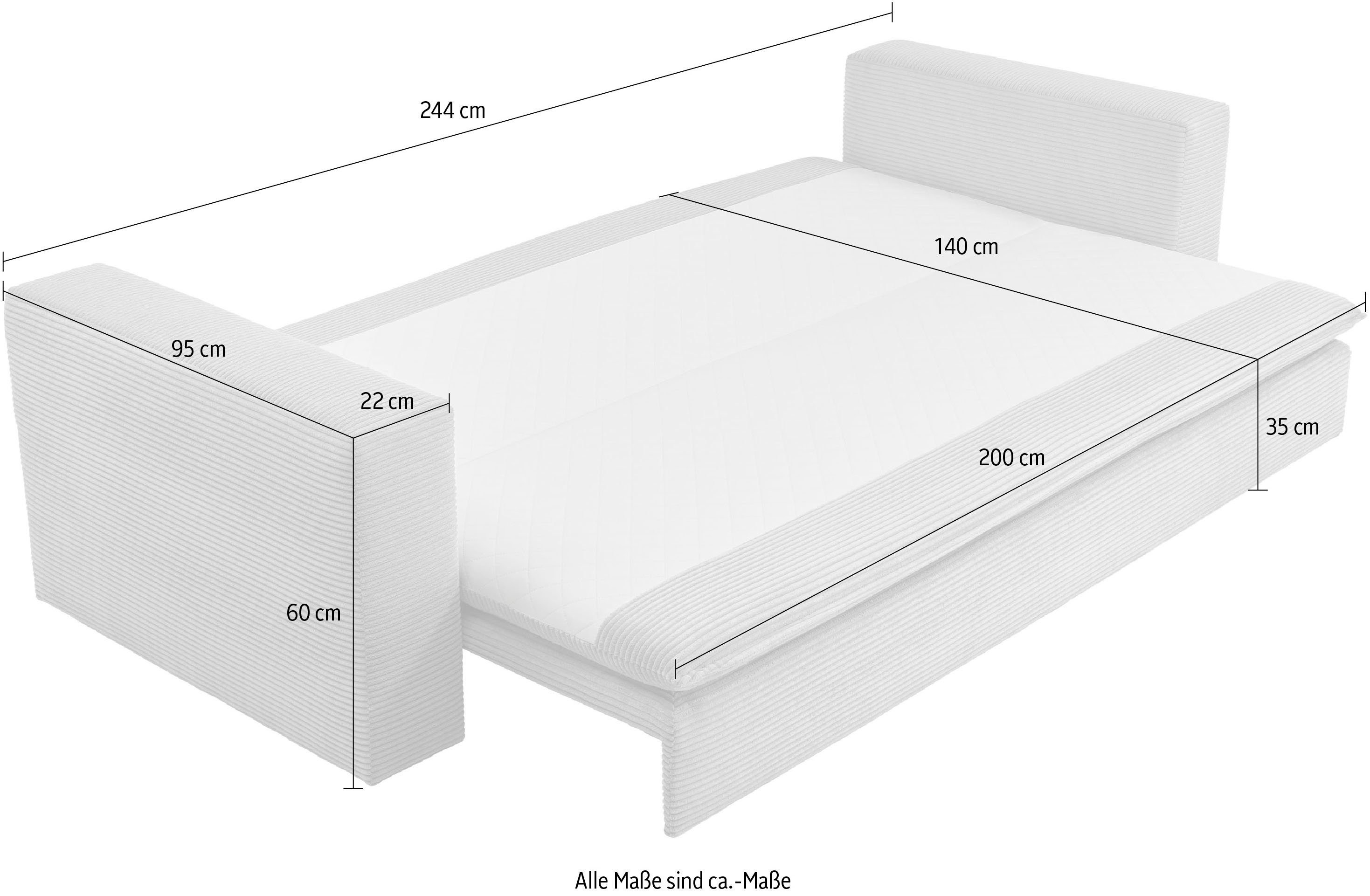 Places of Style 3-zitsbank PIAGGE Cord-bekleding - met slaapfunctie en bedkist, met praktische topmatras