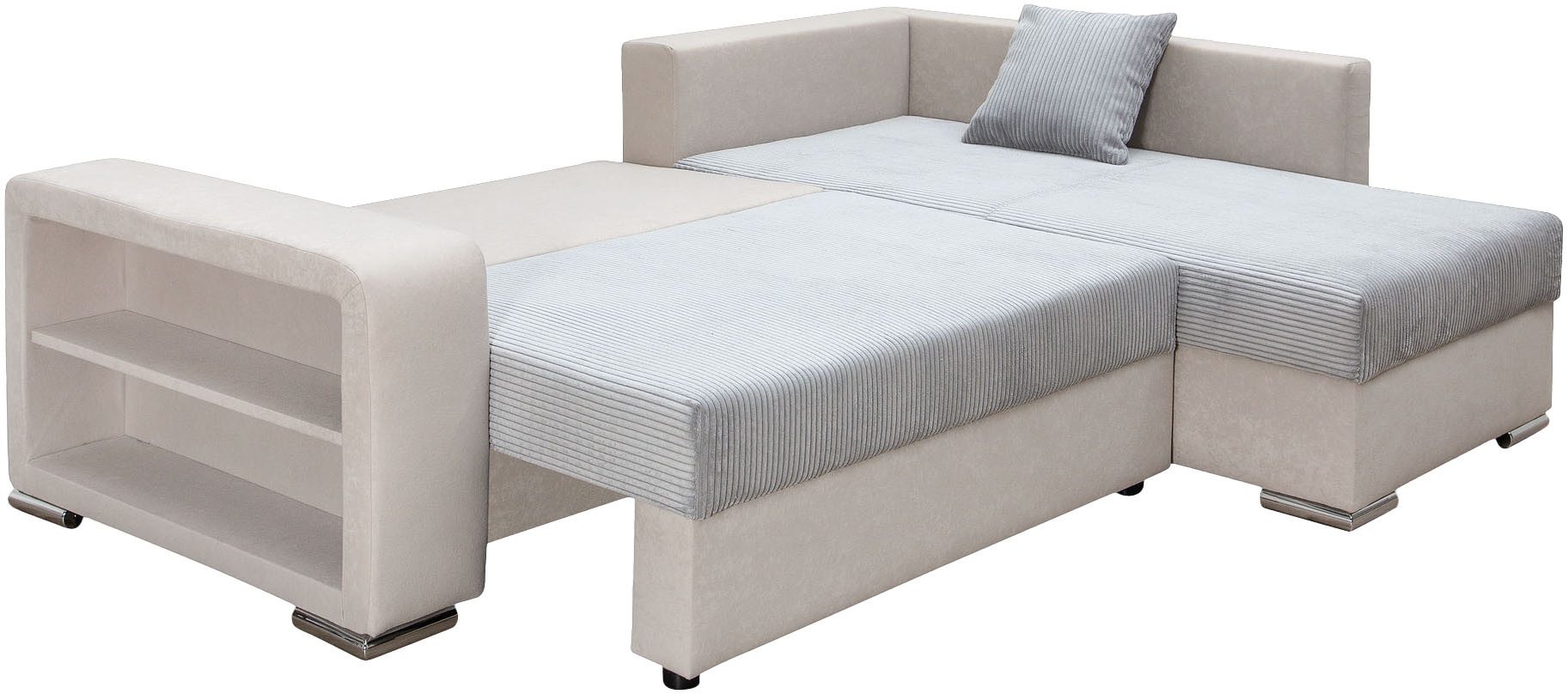 COLLECTION AB Hoekbank L-model Regalarmleuning met LED RGB verlichting, bedfunctie en bedbox