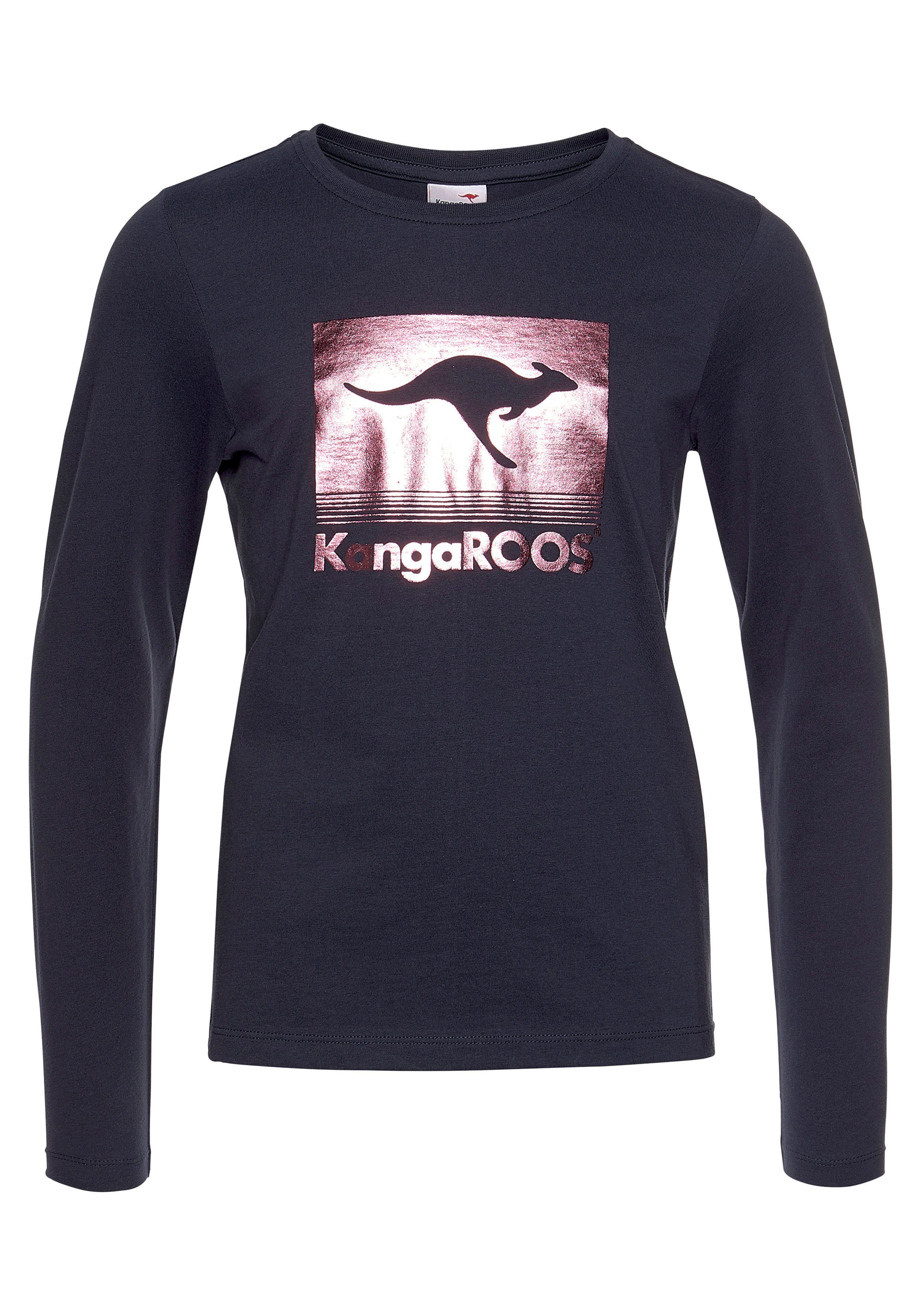 KangaROOS Shirt met lange mouwen getailleerde snit, stijlvolle print, ronde hals