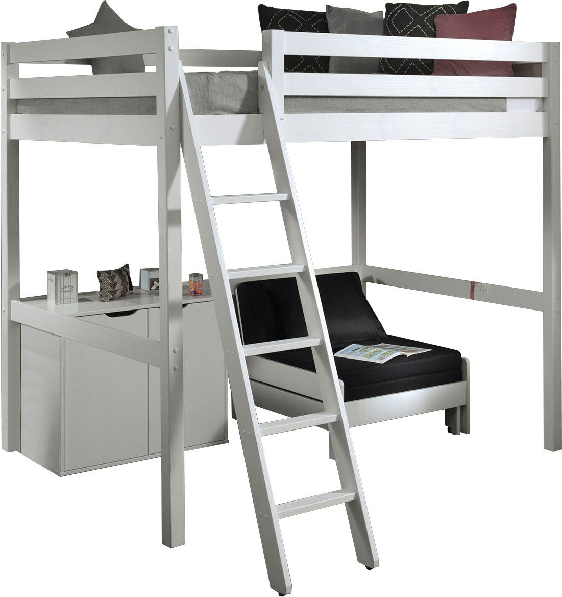 Vipack Hoogslaper met 140x200 cm ligoppervlak, inclusief kast en slaapfauteuil hoogslapers wit