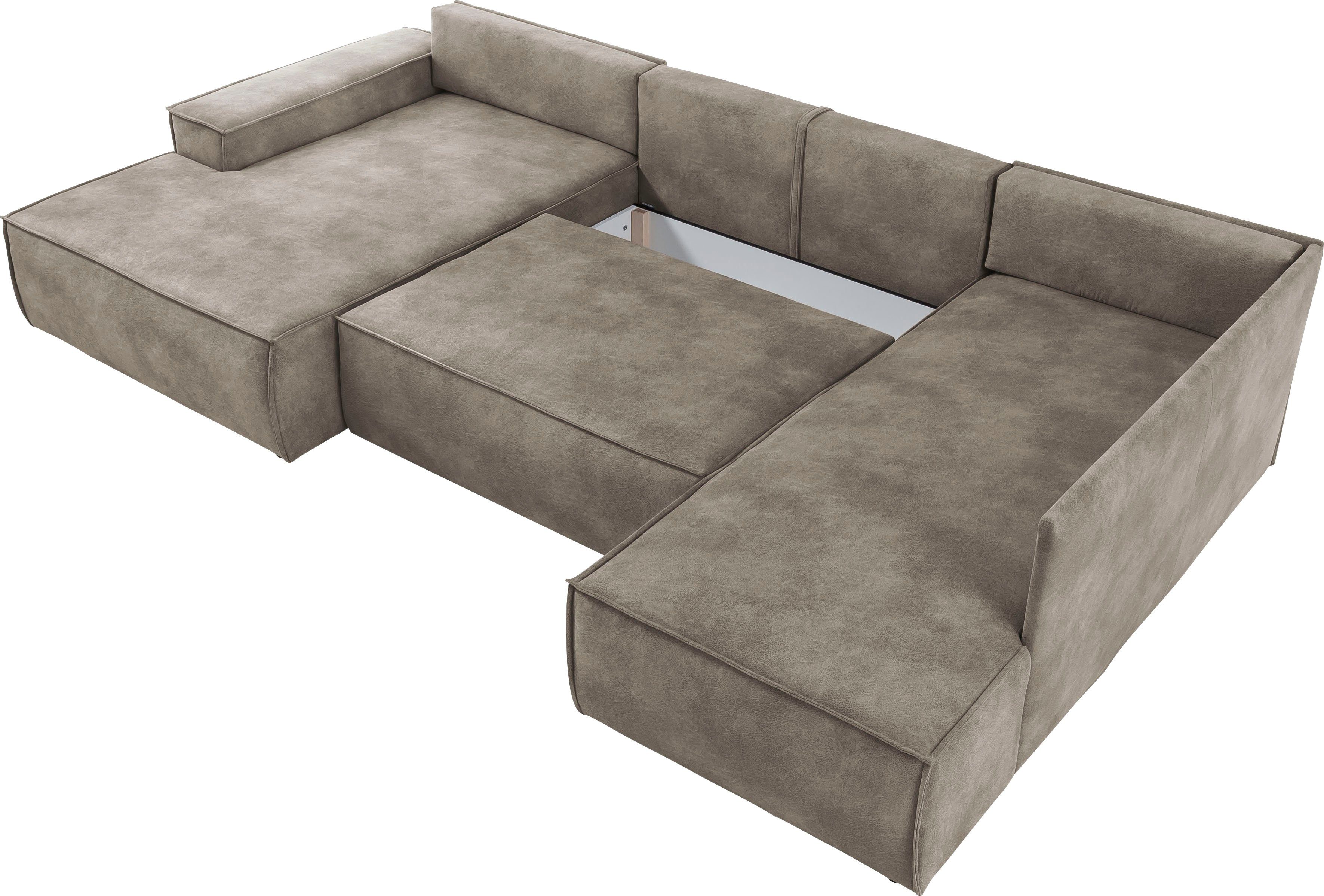 Home affaire Zithoek SHERWOOD 329 cm, U-vorm, slaapbank, Slaapfunctie met bedkist (194x139 cm), cord, vintage, fluweel