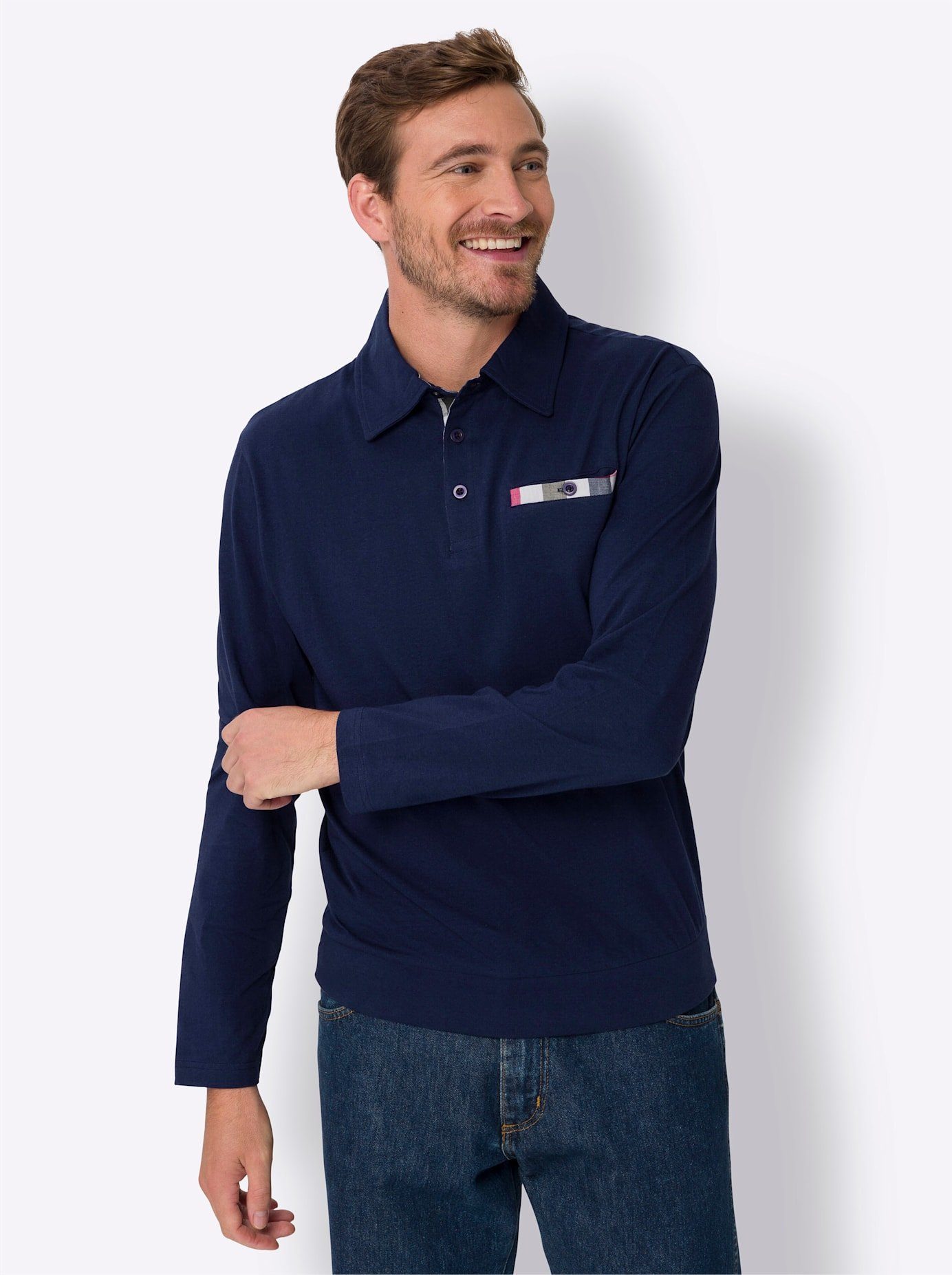 Classic Poloshirt met lange mouwen (1-delig) heren knoopsluiting maat 48/50 blauw