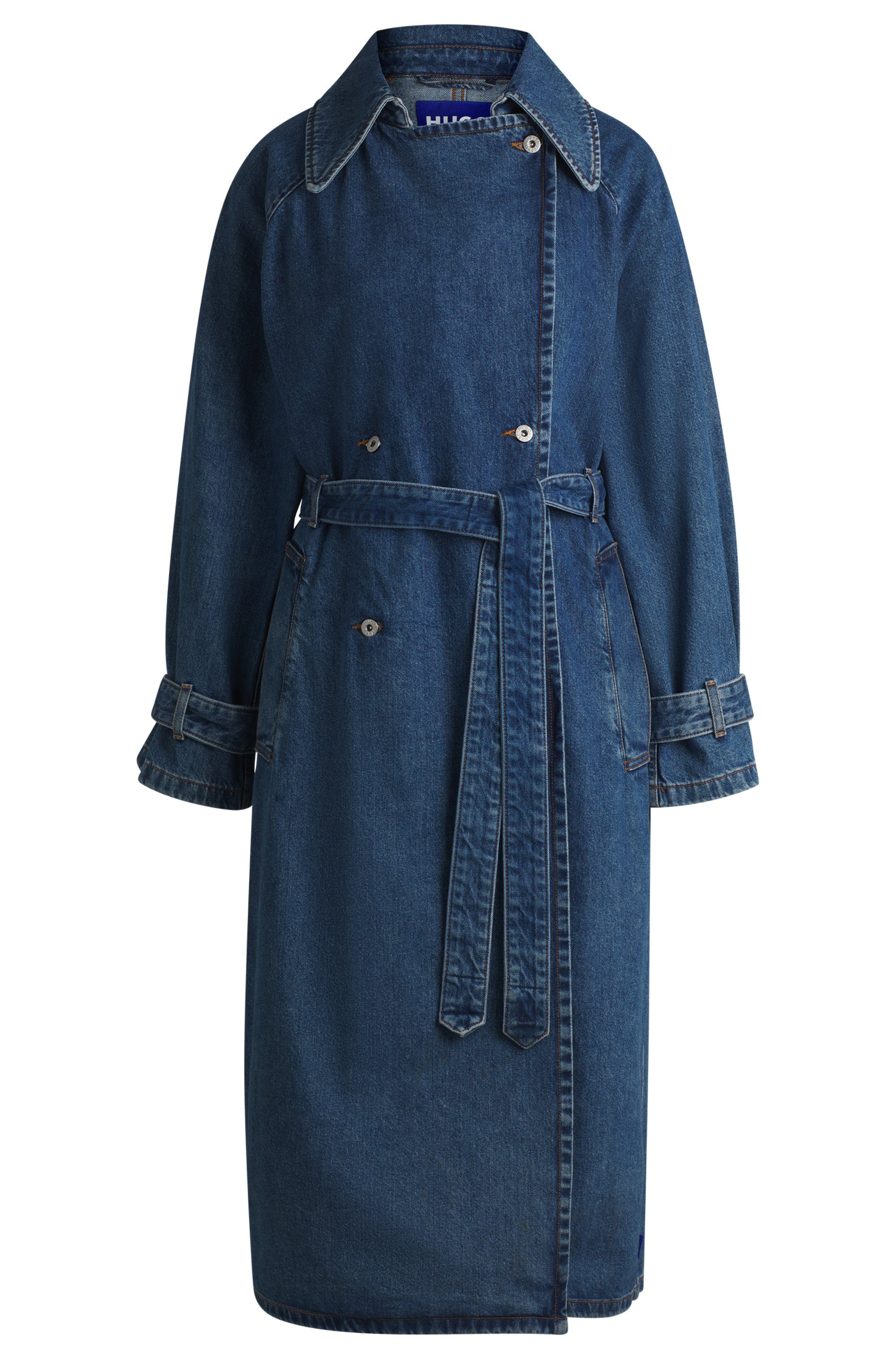 HUGO Blue Trenchcoat Garena met tailleband, all-over denim fashion piece jeans trenchcoat