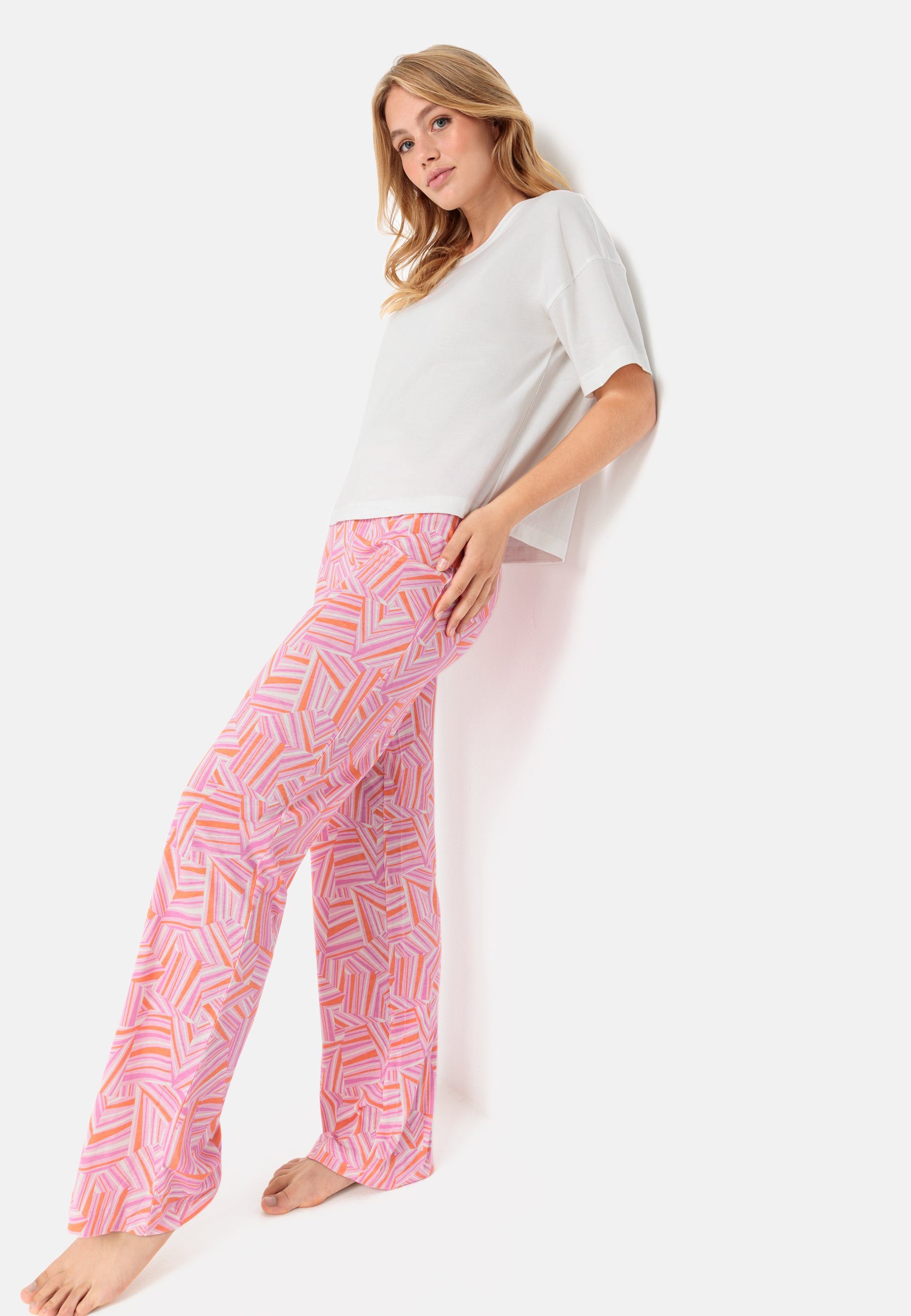 LSCN by LASCANA Pyjama met mooie all-over print (2-delig) dames pyjama's maat 40/42 roze