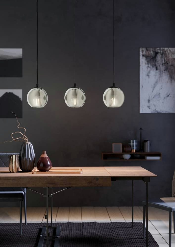 EGLO Hanglamp ARISCANI Hanglamp eettafel, hanglamp, rookglas zwart, E27, 76,5 cm (1 stuk)