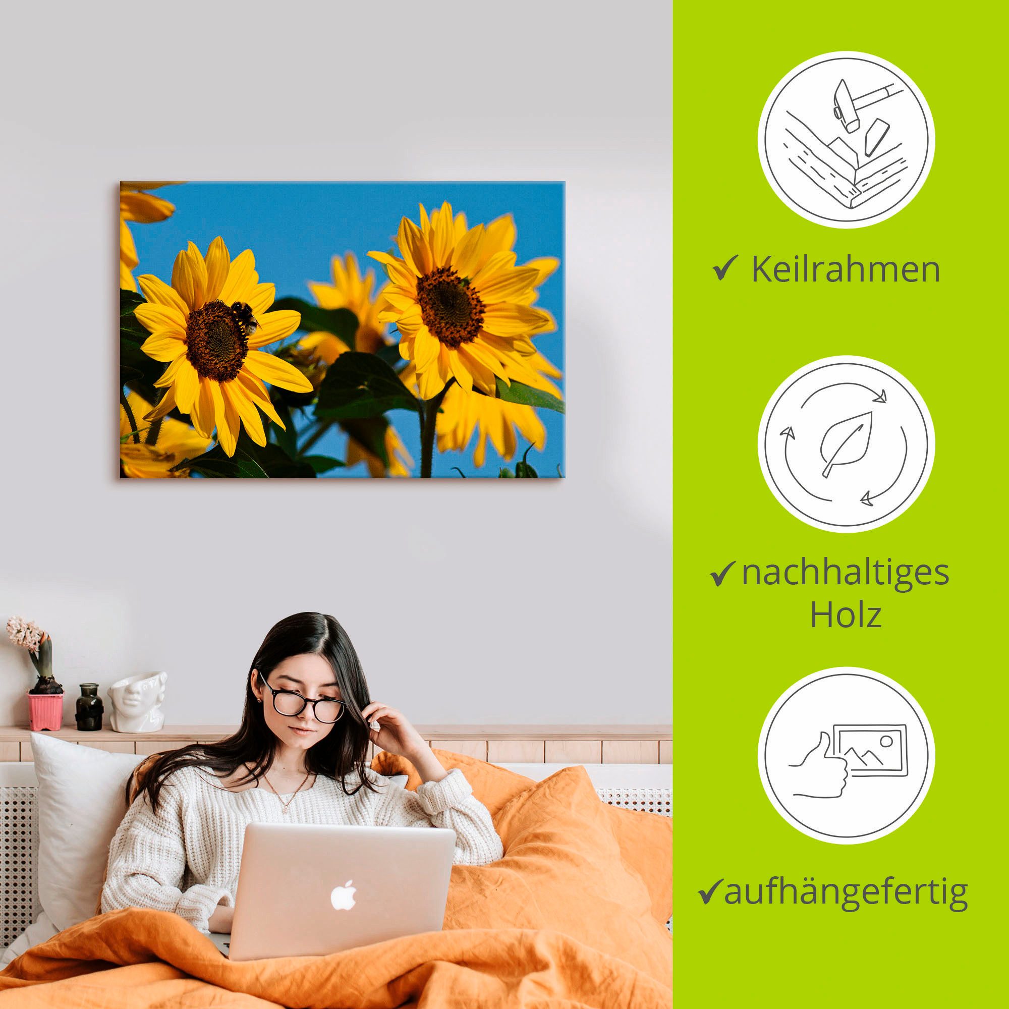 Artland Artprint op linnen Zonnebloemen gespannen op een spieraam