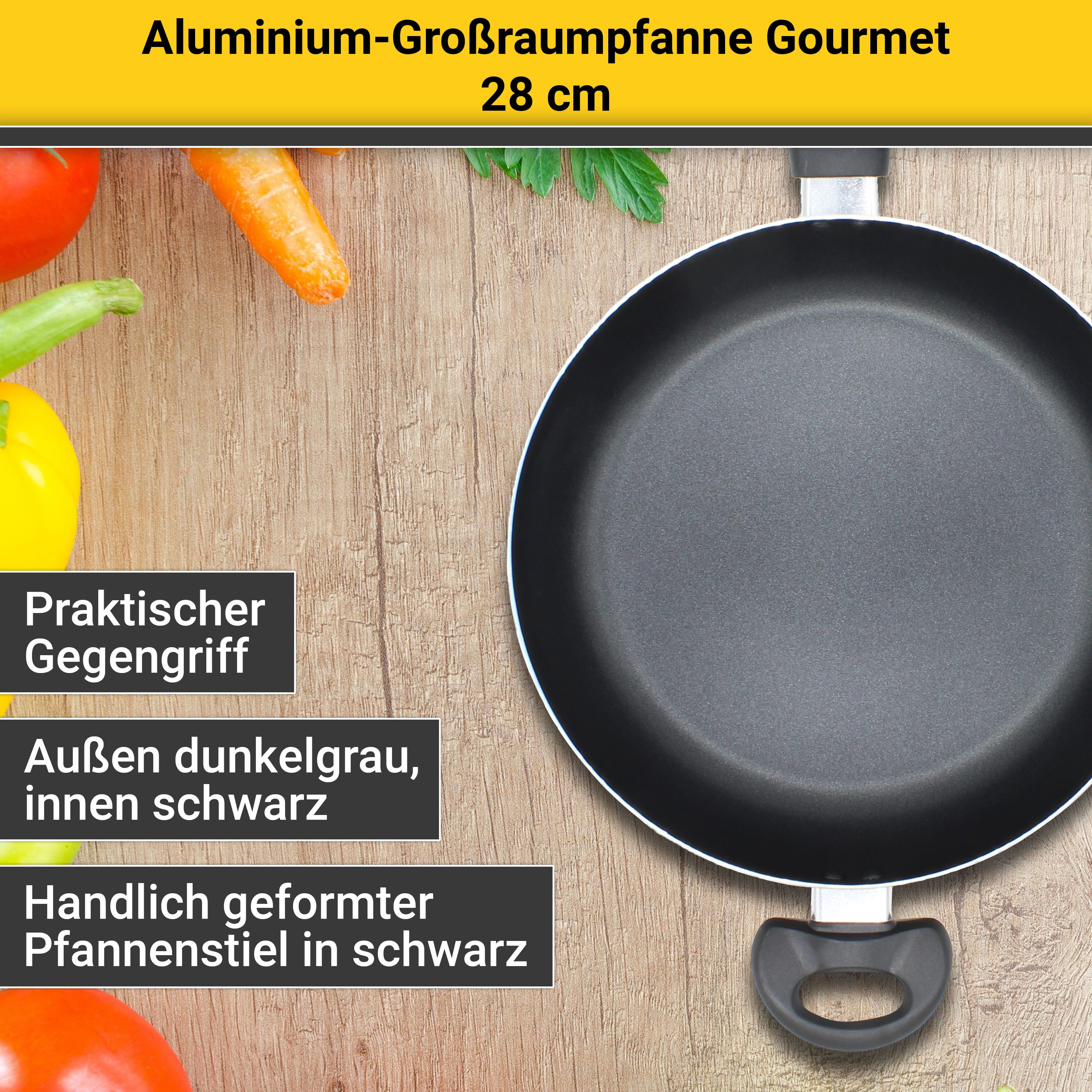 Krüger Koekenpan Aluminium gourmetpan, 28 cm voor inductiekookvelden geschikt (1-delig)