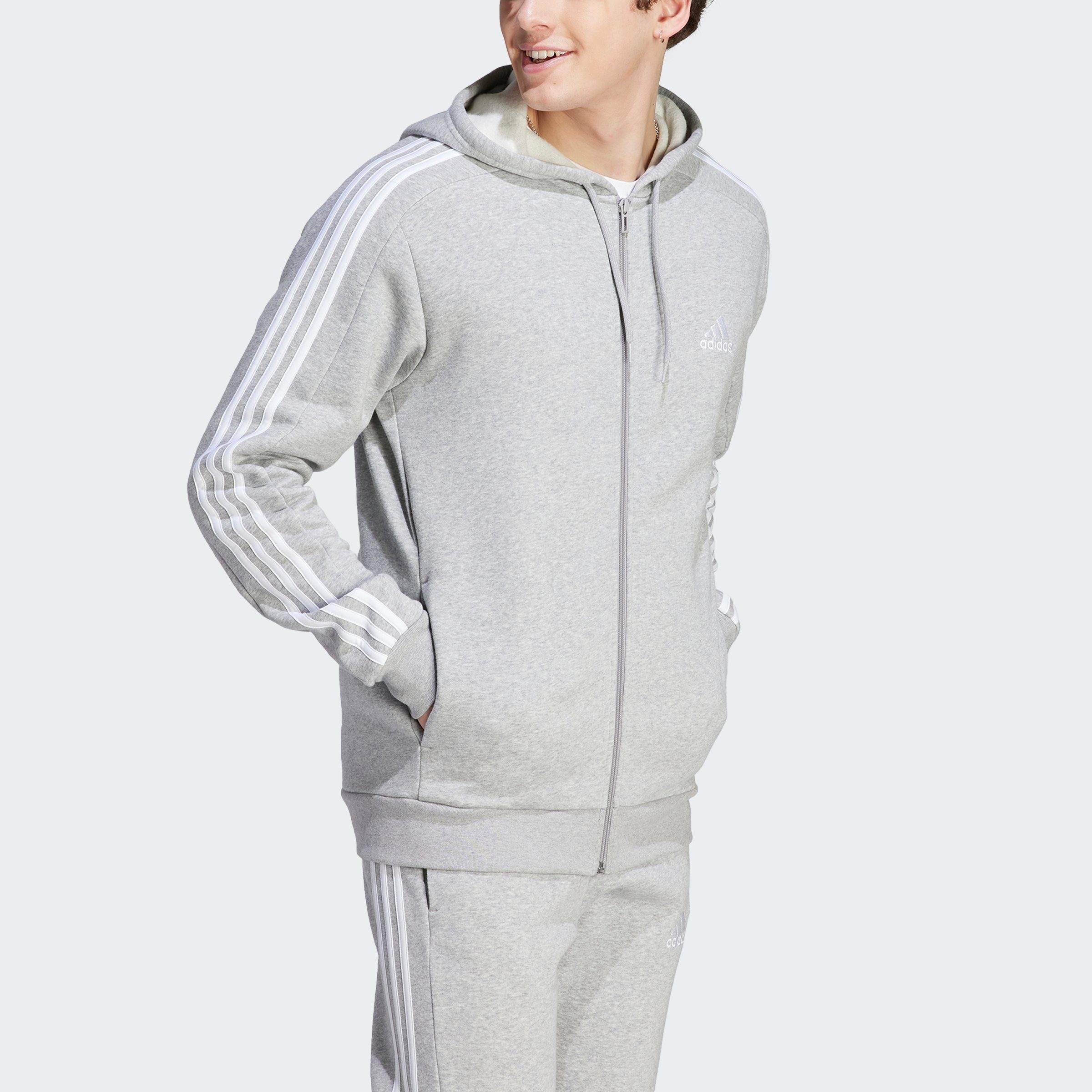adidas Sportswear Capuchonsweatvest ESSENTIALS 3-STRIPES CAPUCHONJACK comfortabel materiaal van katoenmix (1-delig)
