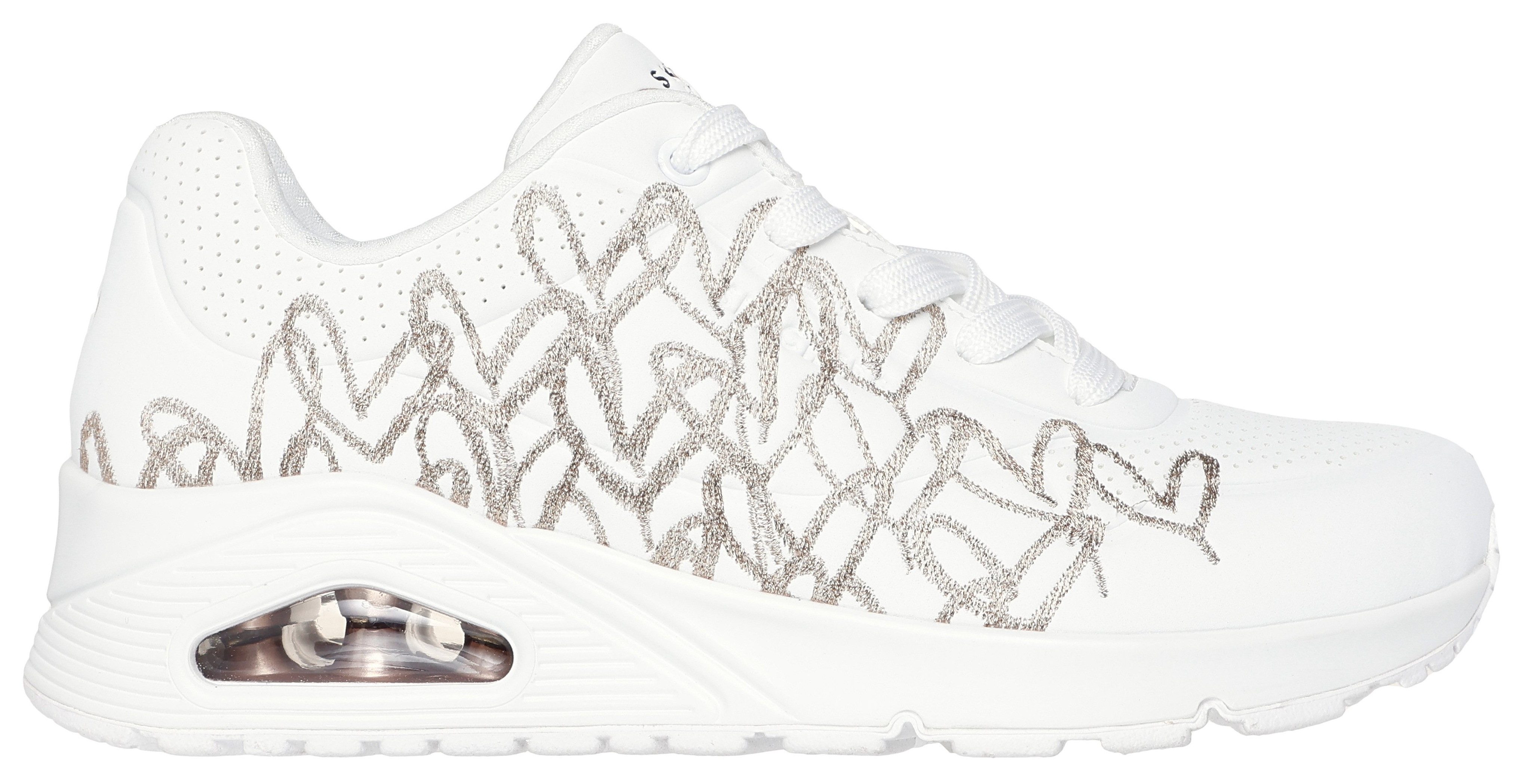Skechers Sneakers UNO-GOLDEN HEART Vrijetijdsschoen, veterschoen met goudkleurige mylar borduursels