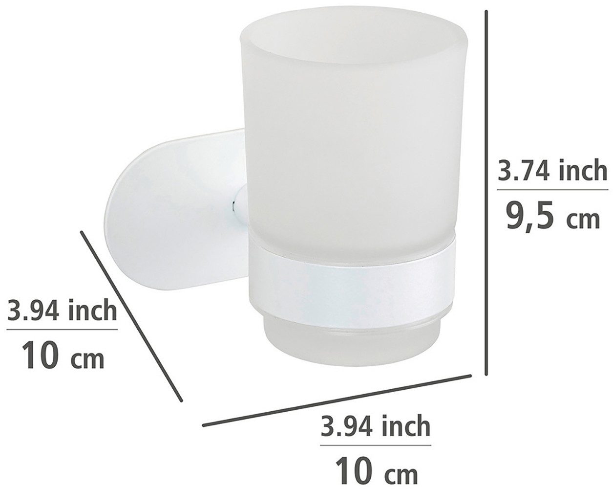 WENKO Poetsbeker Turbo-Loc® model Uno Orea met wandbevestiging zonder boren, roestvrij staal, gesatineerd glas