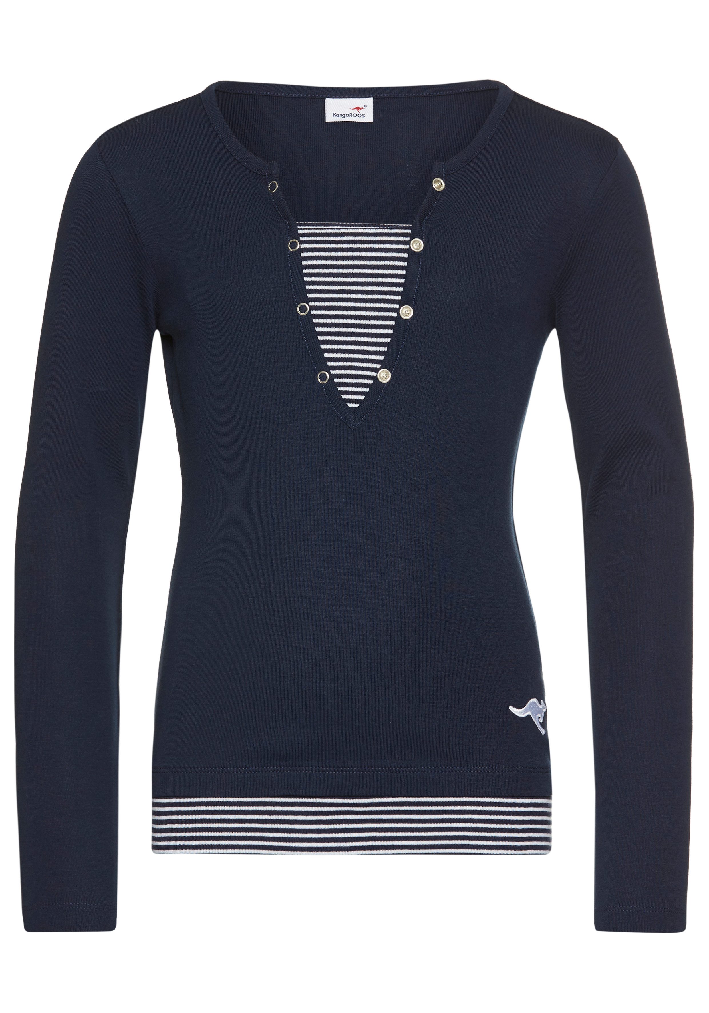 KangaROOS Shirt met lange mouwen Ribshirt in lagenlook modieuze halslijn-details