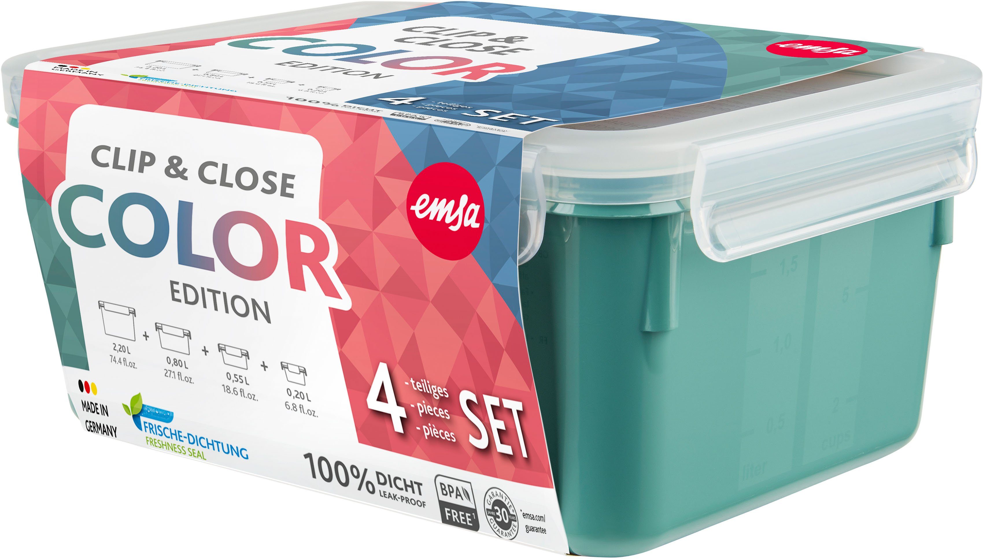 Emsa Vershoudtrommel Clip & Close Color Edition 0,2/0,55/0,8/2,2l, kunststof, lekvrij, hygiënisch, innovatief (set, 4-delig)