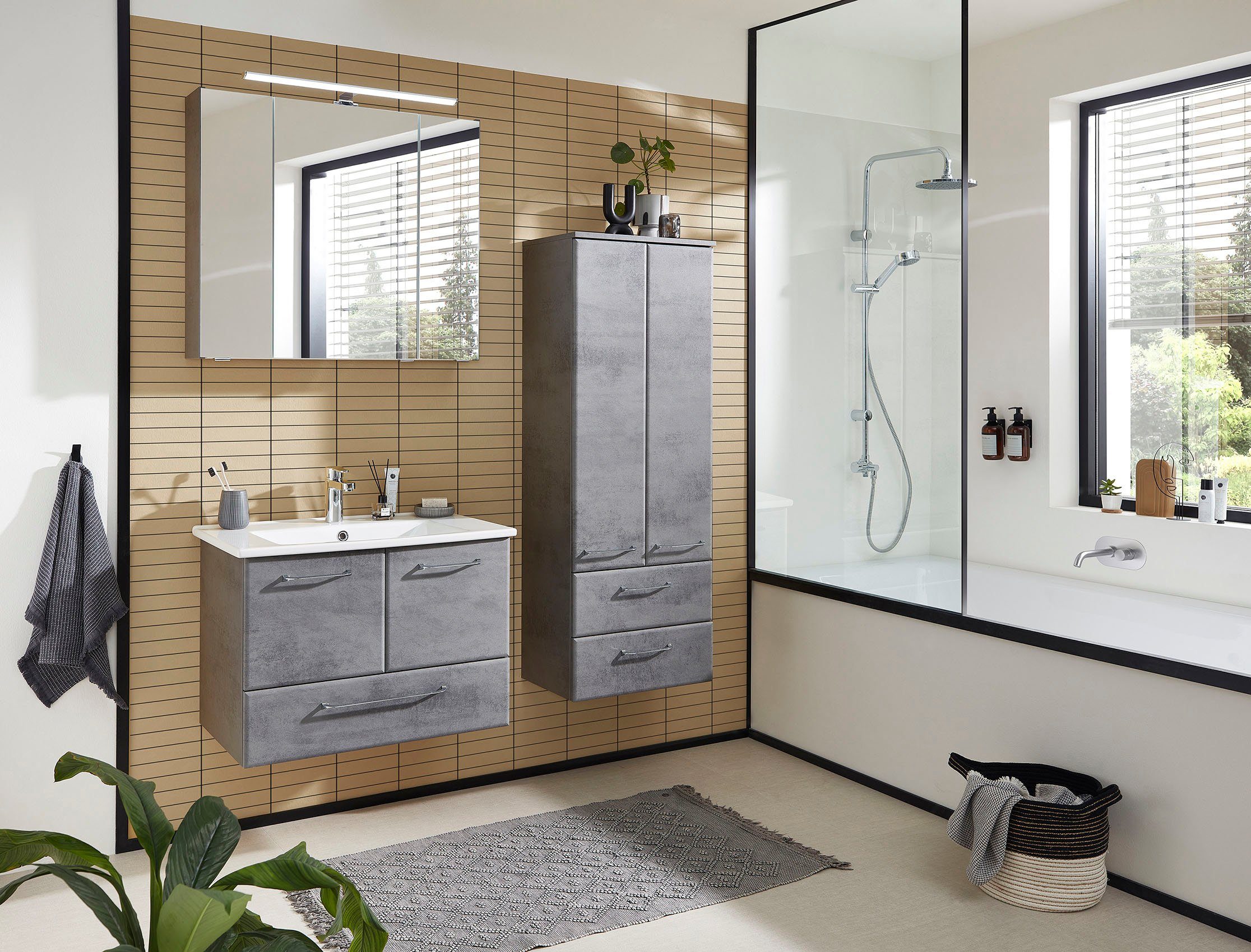 Saphir Badkamerserie Quickset 945 keramieken wastafelonderkast met onderkast, 75 cm breed Wastafelmeubel, 2 deuren, 1 lade, inclusief deurdemper, wastafelonderkast set (1 stuk)