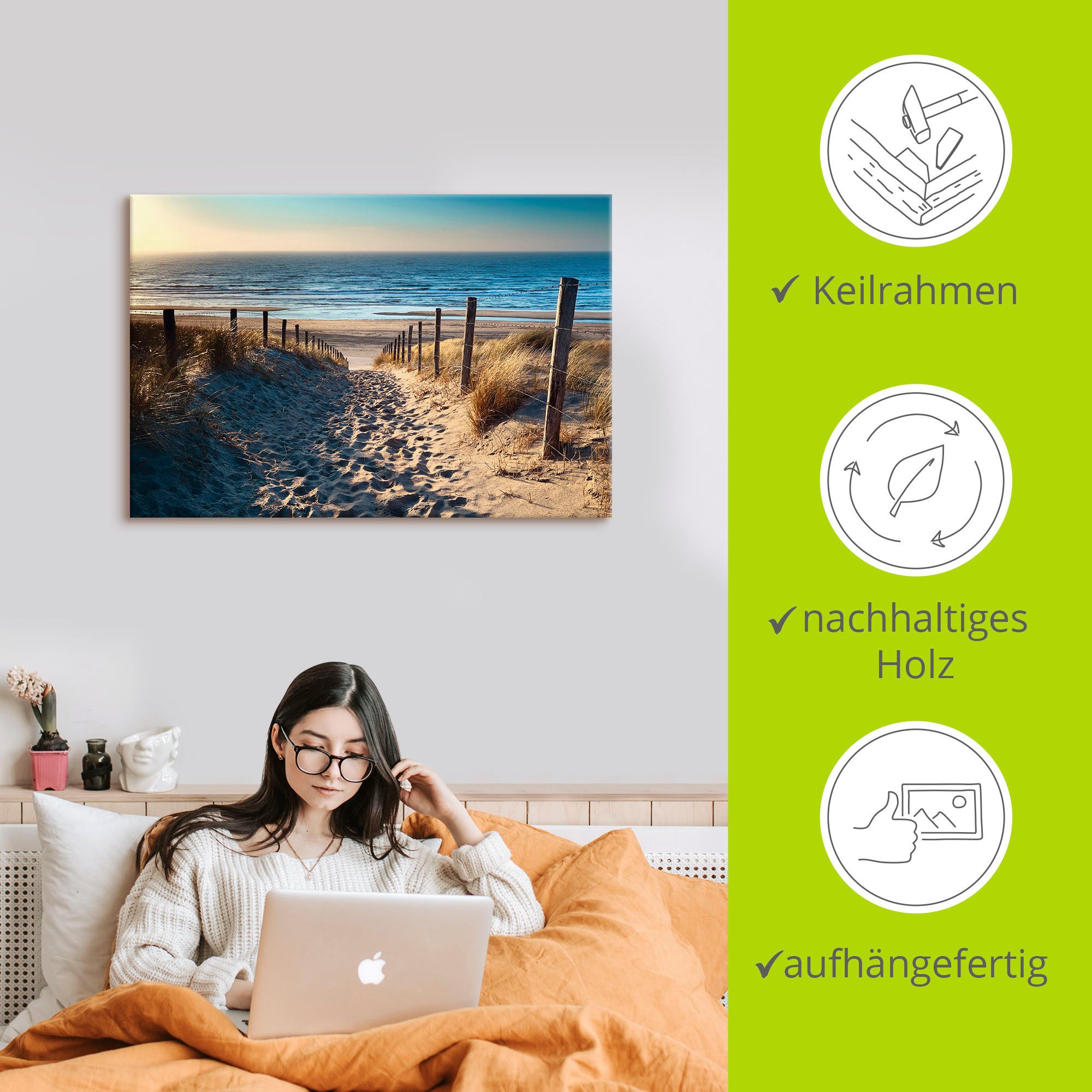 Artland Artprint Weg naar het Noordzeestrand zonsondergang als artprint van aluminium, artprint voor buiten, artprint op linnen, poster, muursticker