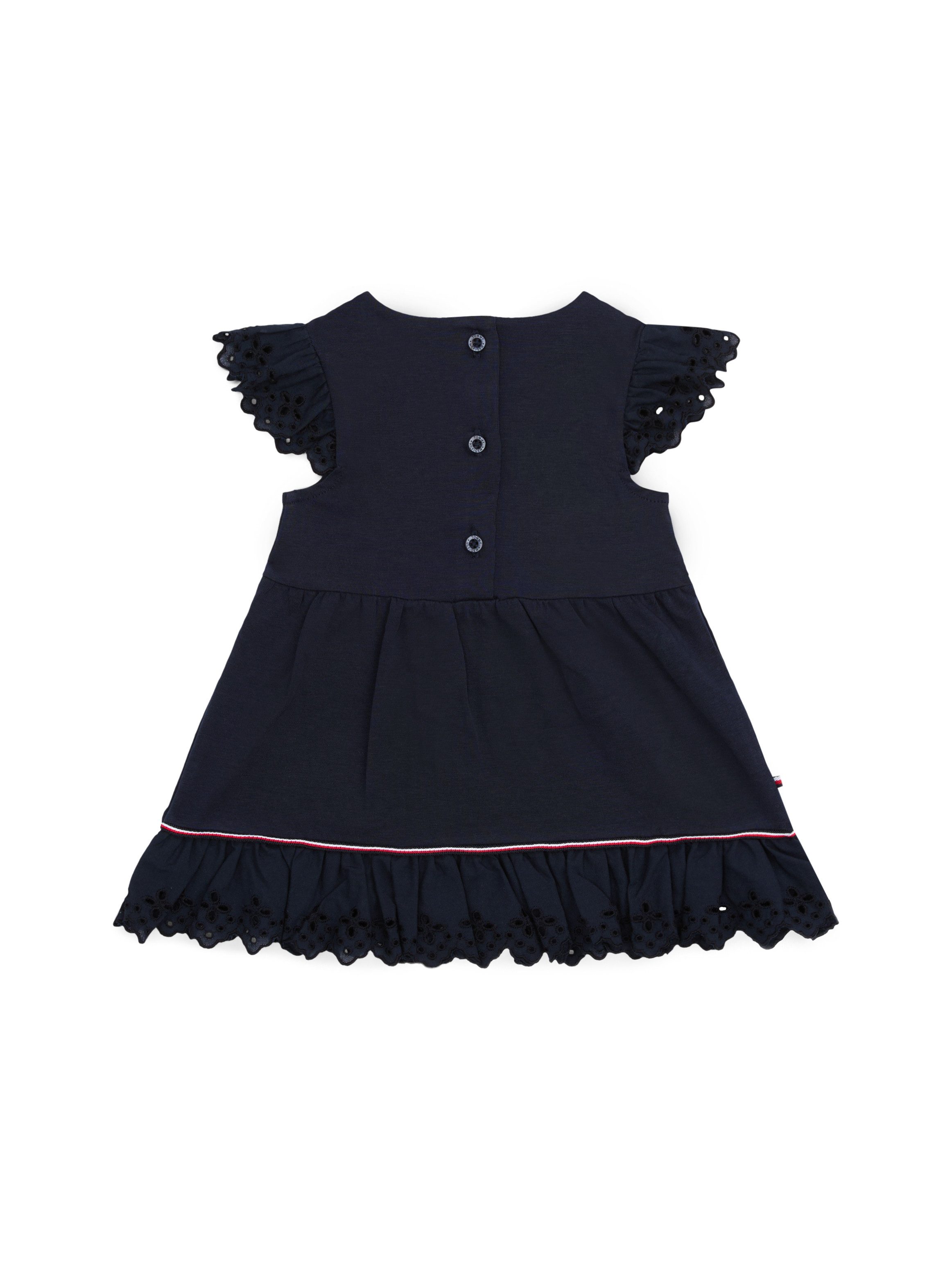 Tommy Hilfiger Zomerjurk BRODERIE ANGLAISE DRESS SS met logo-contrastband, met logo-borduursel