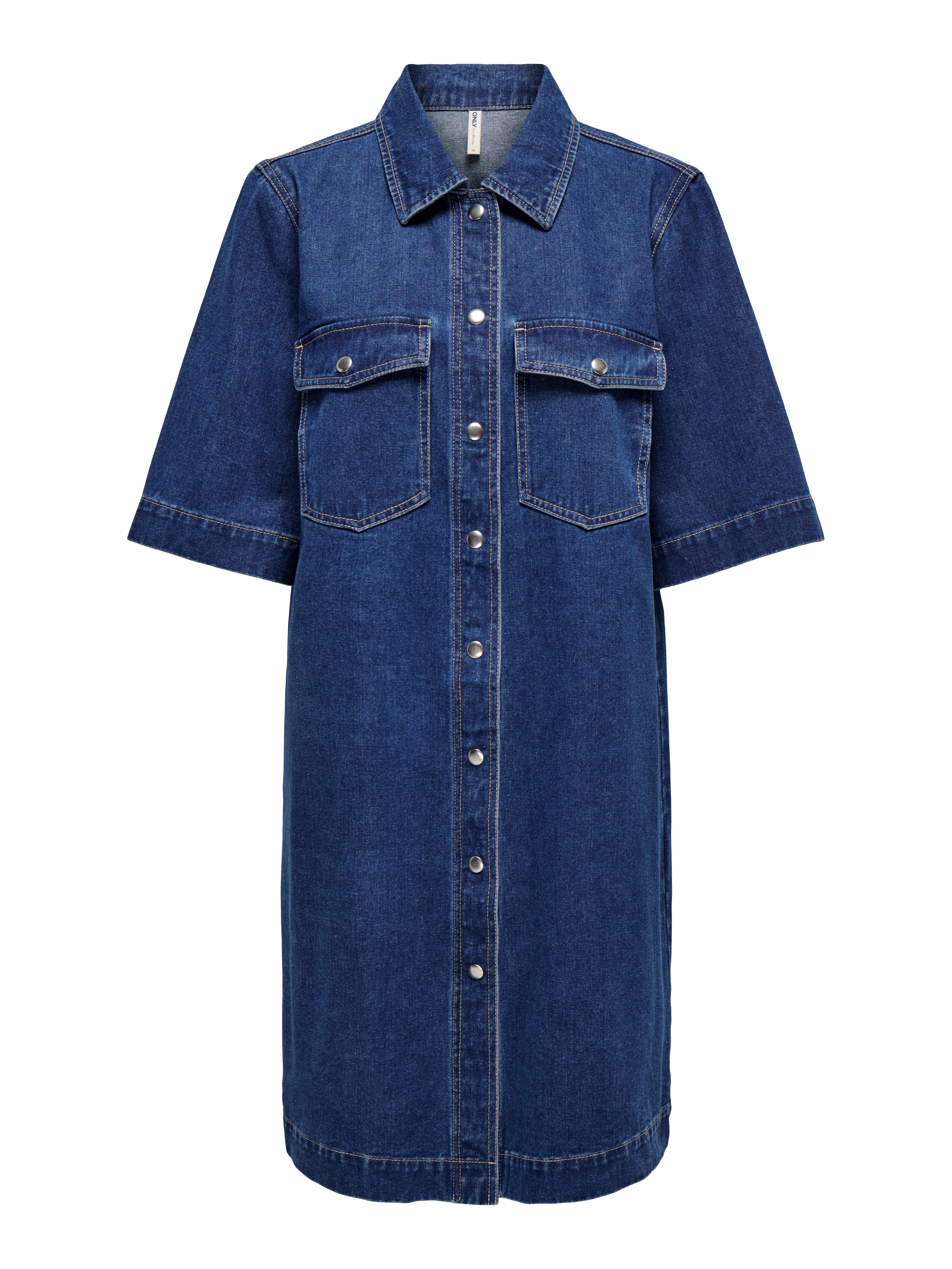 Only Jeans jurk ONLBELLE S/S BUTTON DRESS DNM GUA NOOS