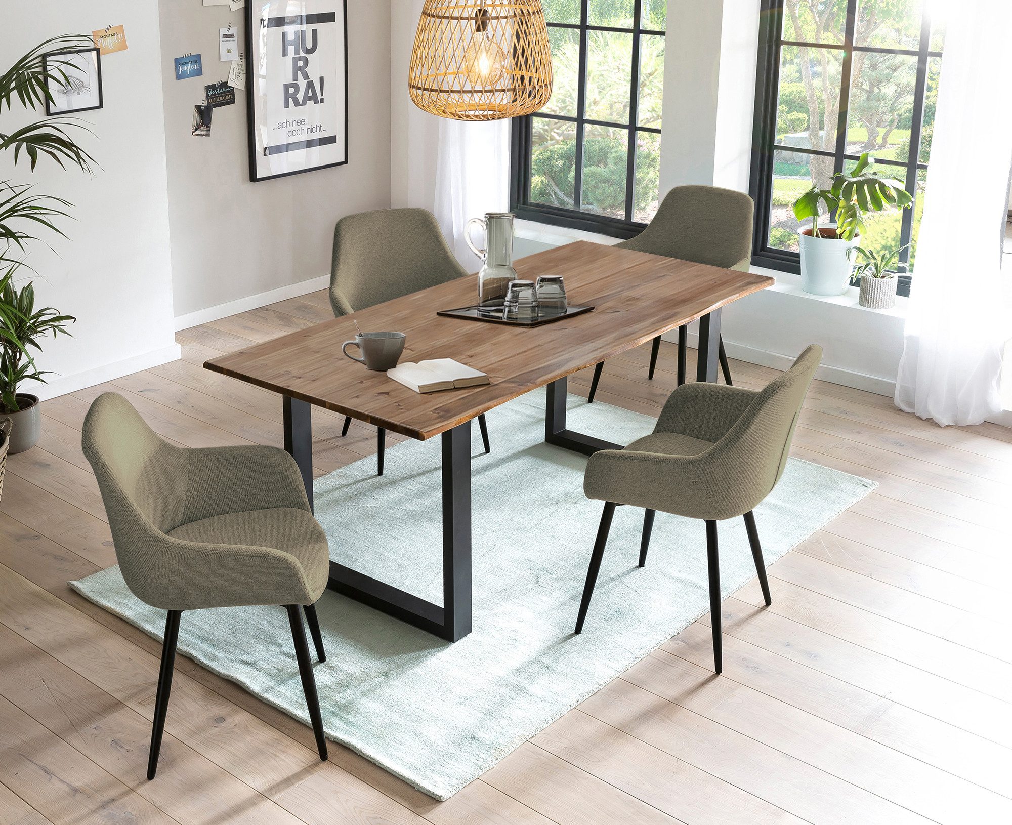 SalesFever Eethoek Tafelblad behandeld met OSMO hardwasolie in zijdeglans afwerking (set, 5-delig) eethoeken groen