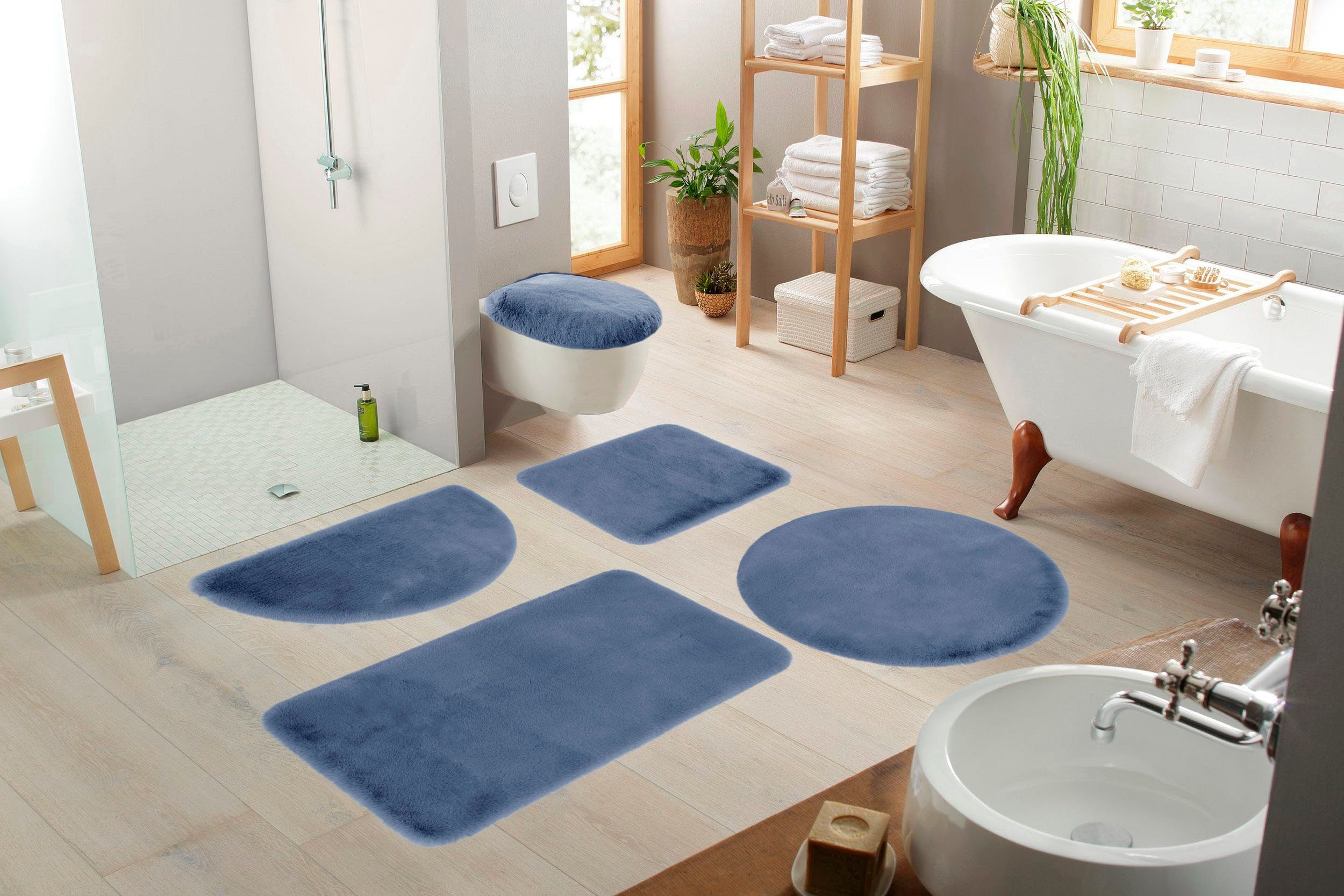 my home Badmat Rabbit badmatten, badmat, badkamer tapijt Konijnenbont-gevoel, badmat, rechthoekig, rond & als 3-delige set